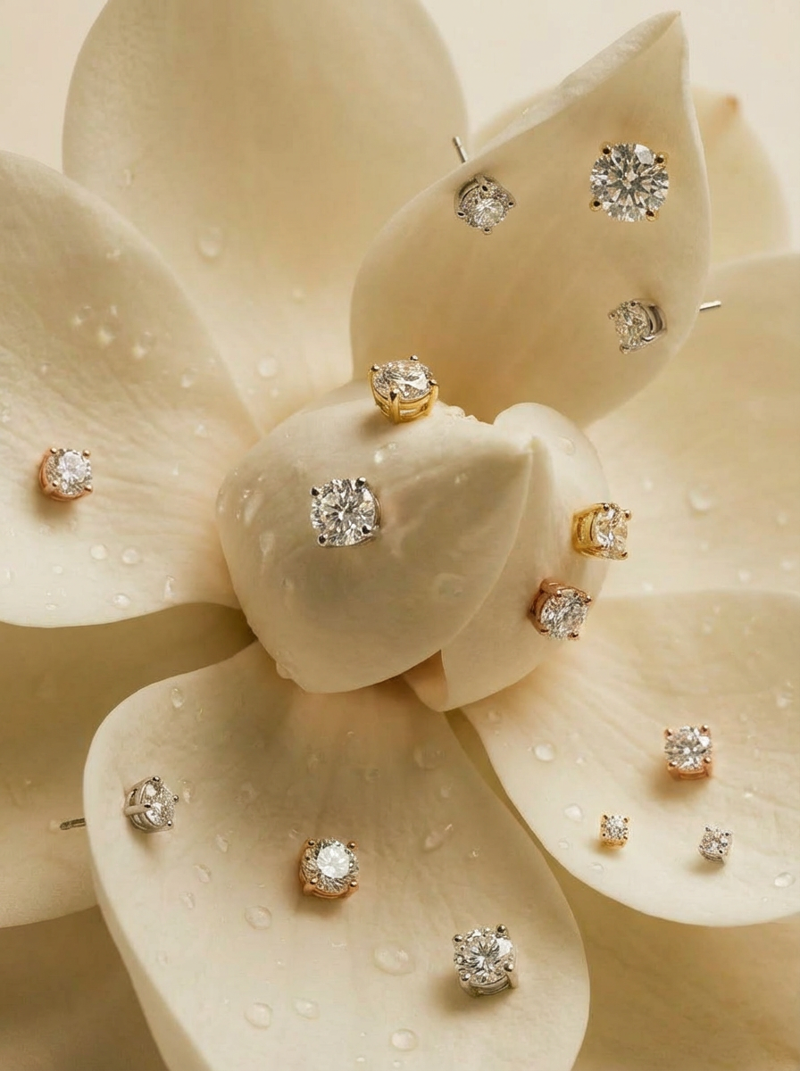 Diamond Four Prong Stud Earrings