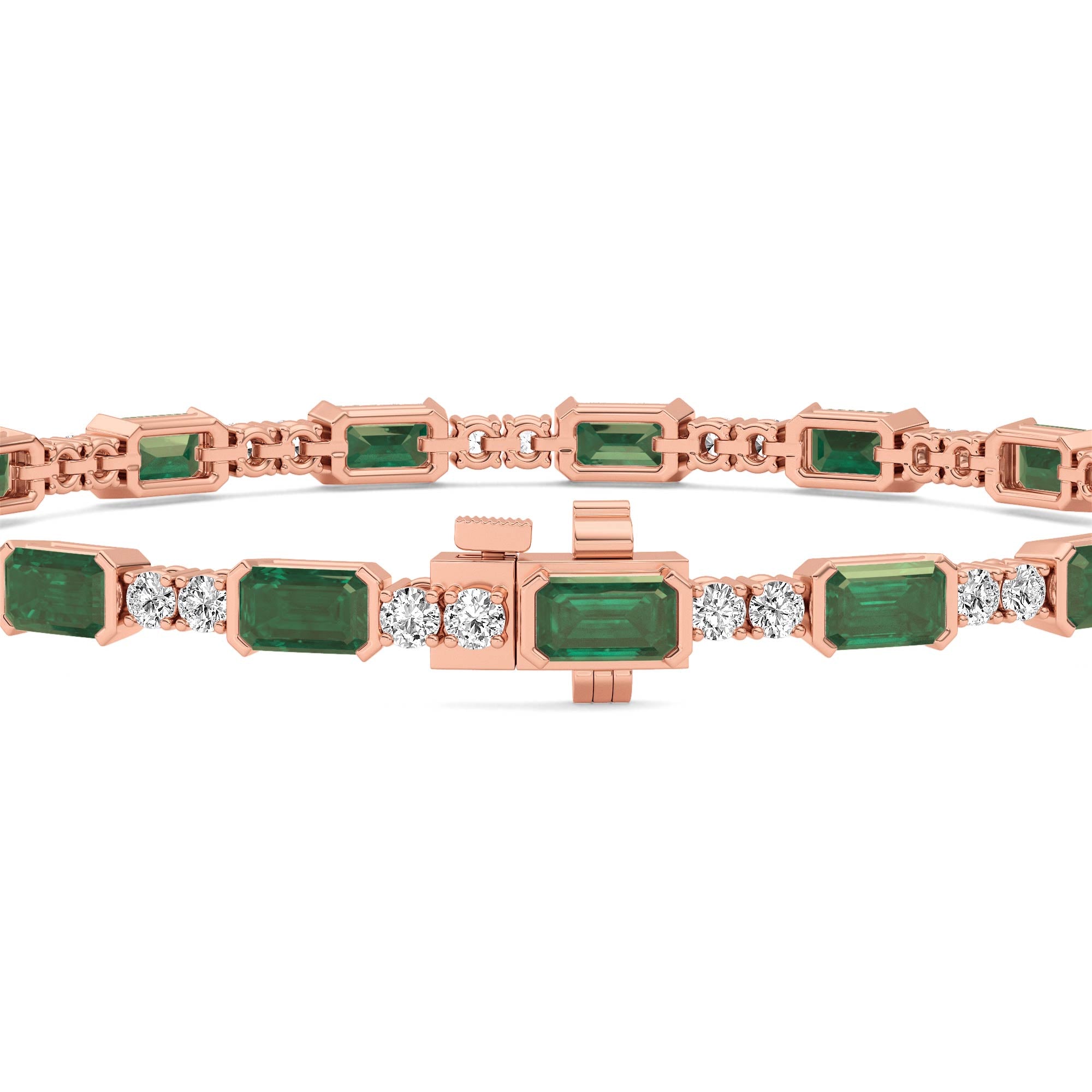 Signature Emerald Bezel Tennis Bracelet - rose gold - side/angle view
