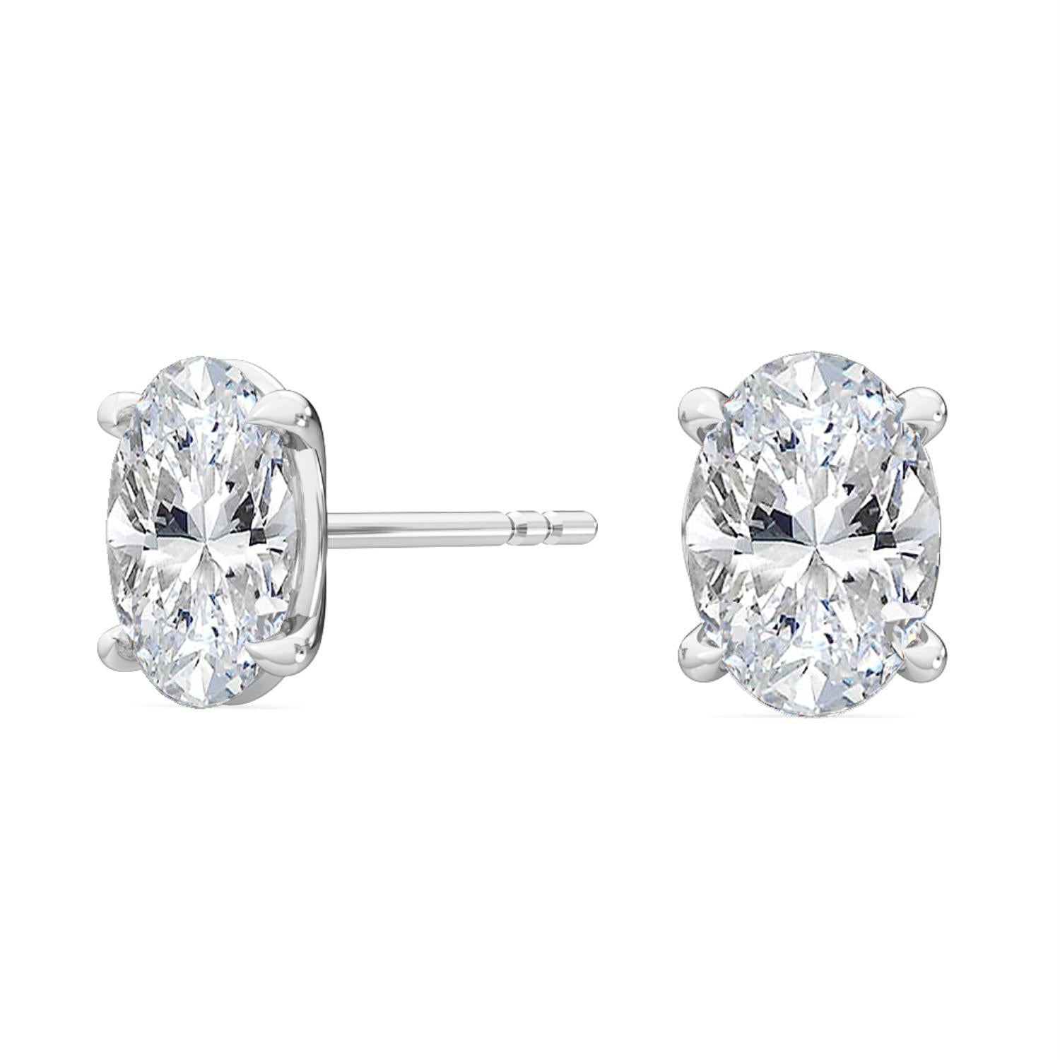 Oval Diamond Stud Earrings - white gold product image 1