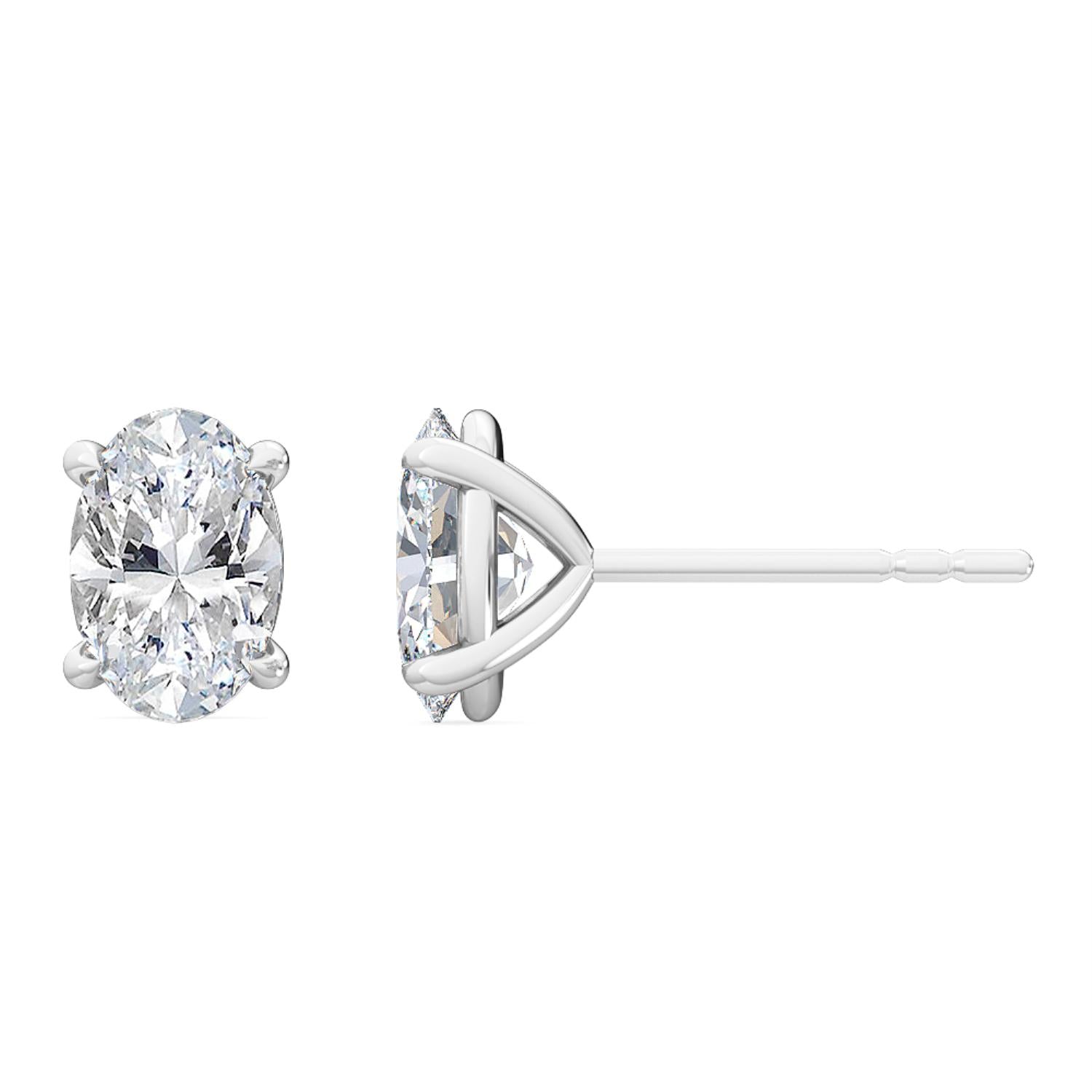 Velvet Oval Stud Earrings - white gold - side/angle view