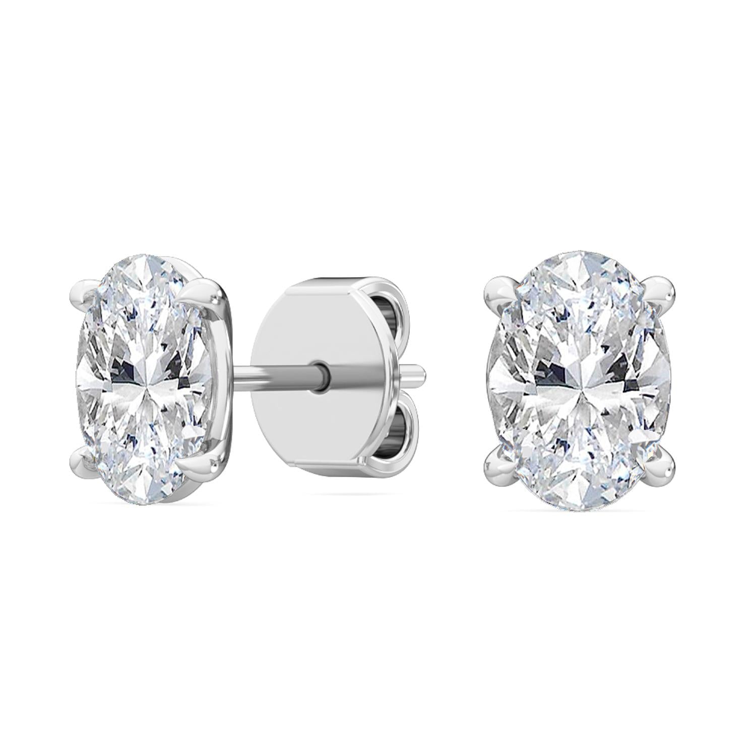 Oval Diamond Stud Earrings - white gold product image 4