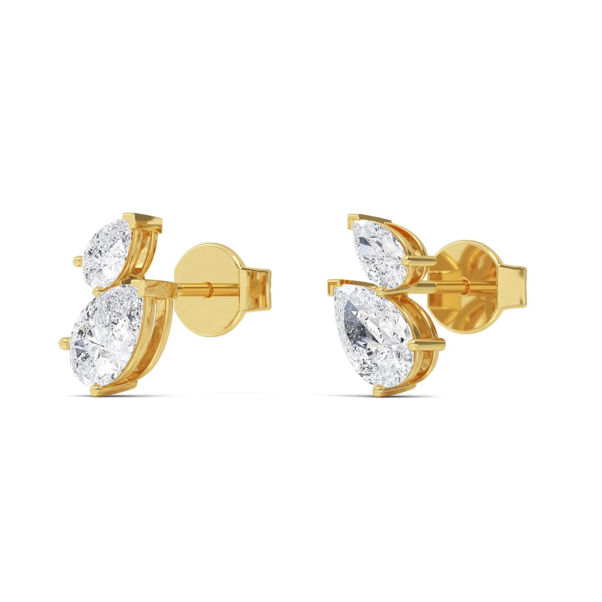 Velvet Pear Studs - yellow gold - alternate side view