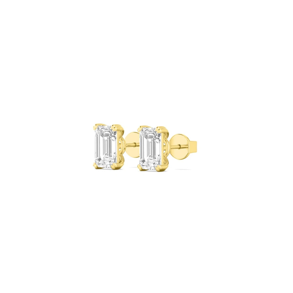 Emerald studs - yellow gold - alternate side view