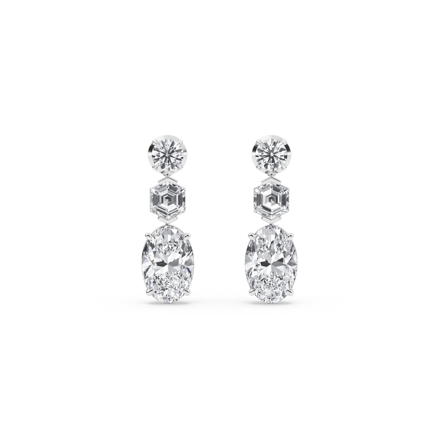 Oval Diamond Drop Earrings - white gold product image 1