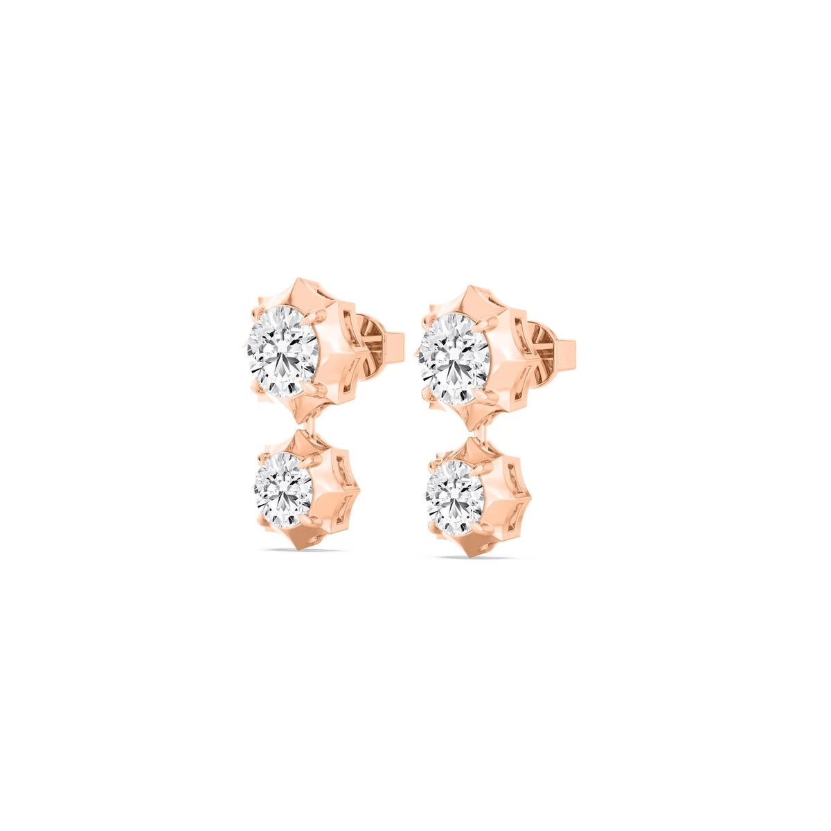 Two Stone Studs - rose gold - alternate side view