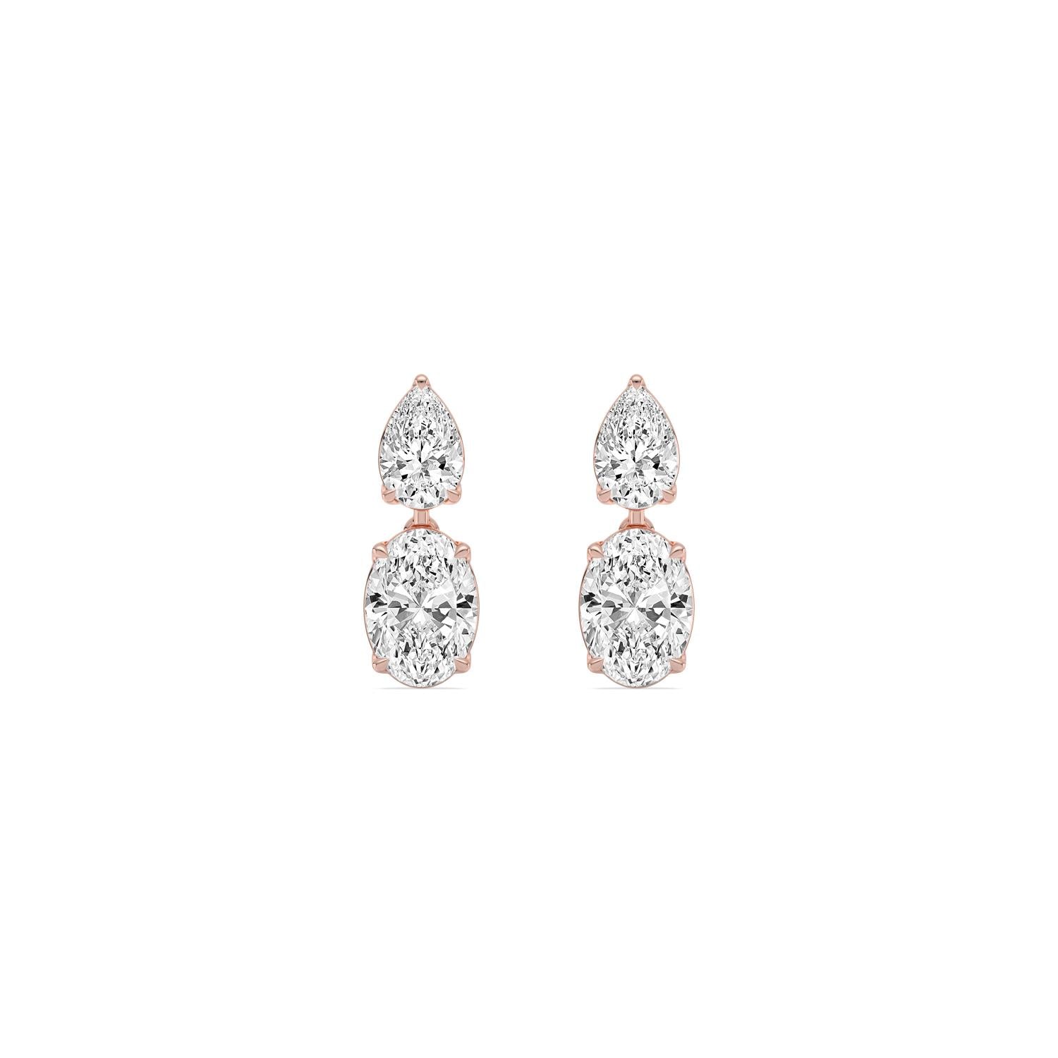 Pear Oval Drop Diamond Earrings - rose gold product-only front view