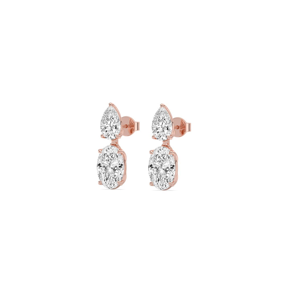Pear Oval Drop Diamond Earrings - rose gold - detail/top view