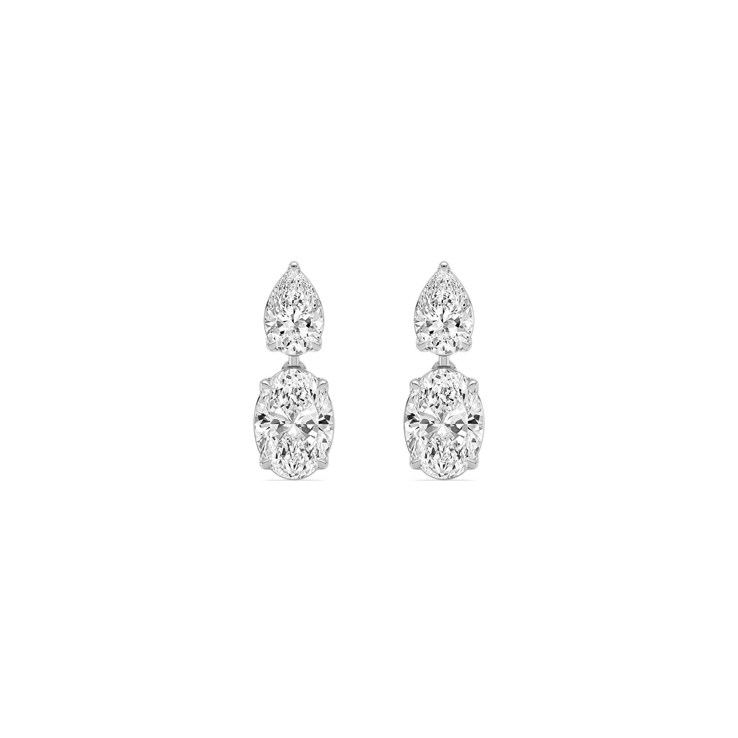 Pear Oval Drop Diamond Earrings - white gold product-only front view