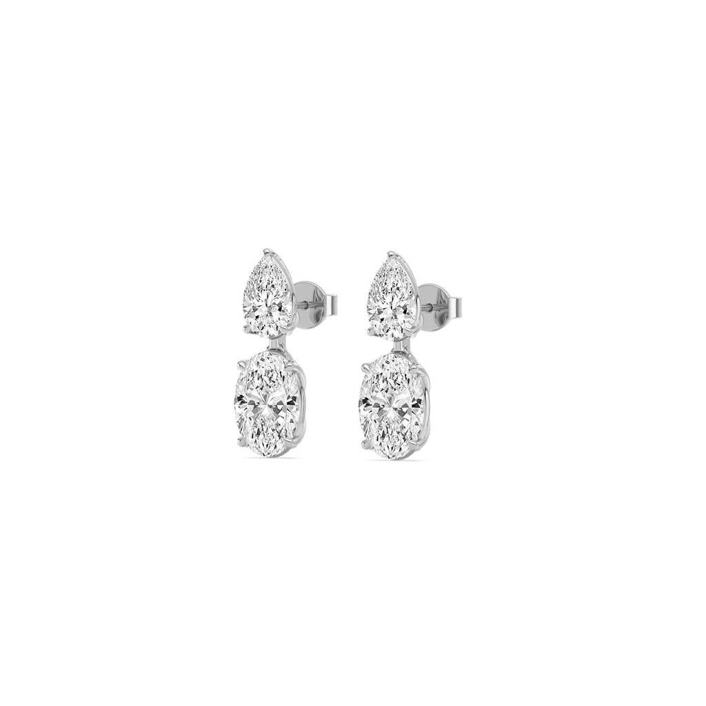 Pear Oval Drop Diamond Earrings - white gold - detail/top view