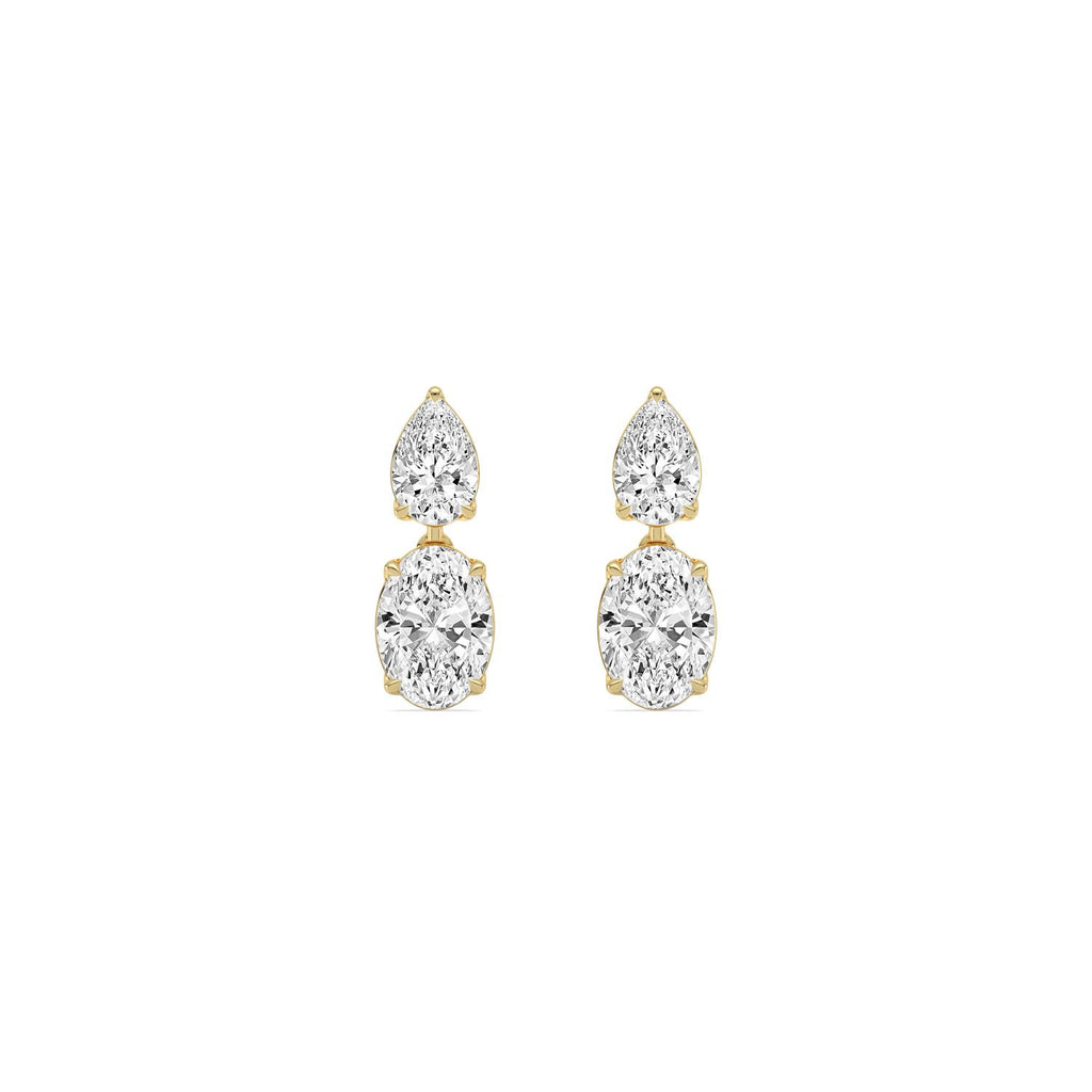 Pear Oval Drop Diamond Earrings - yellow gold product-only front view