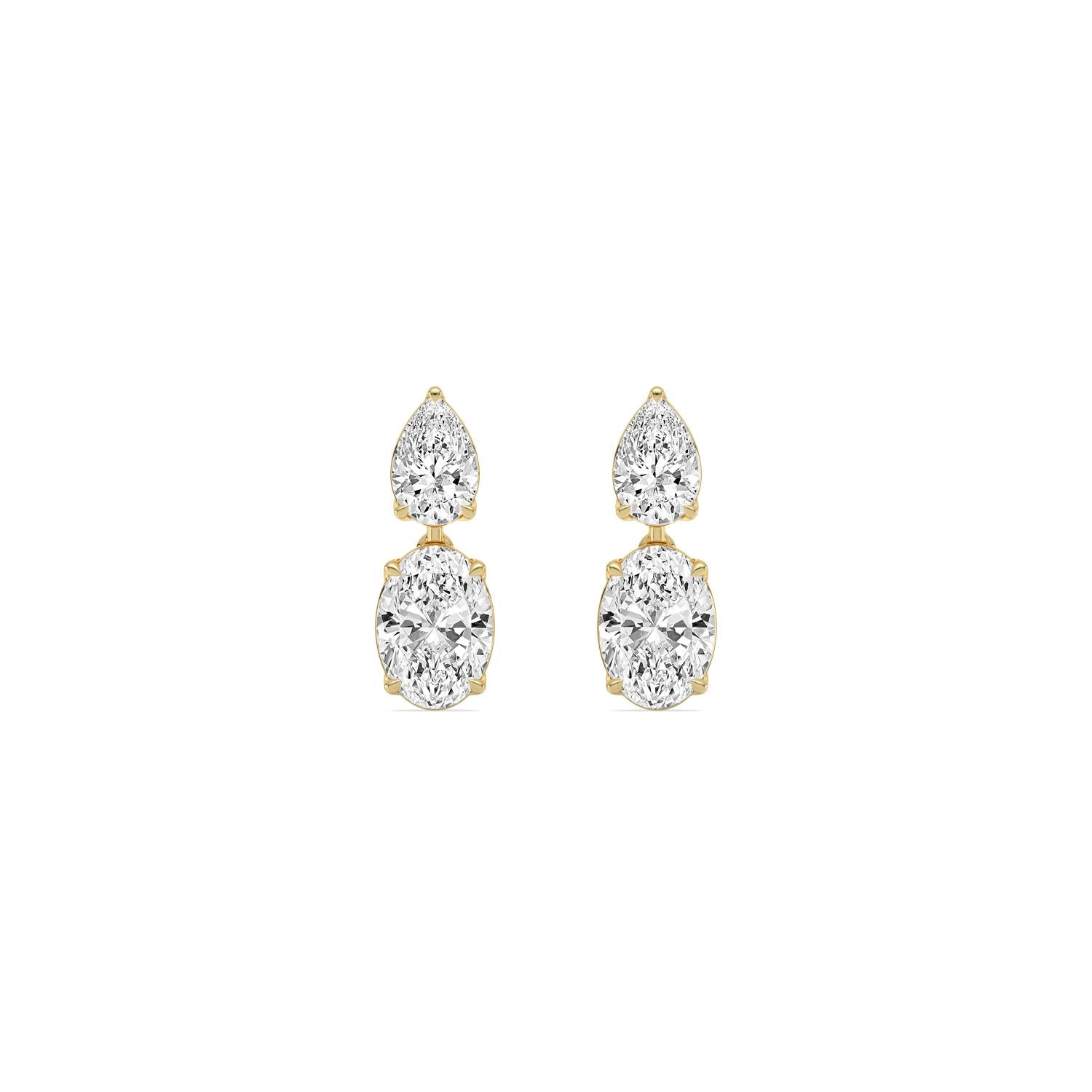 Pear Oval Drop Diamond Earrings - yellow gold product-only front view