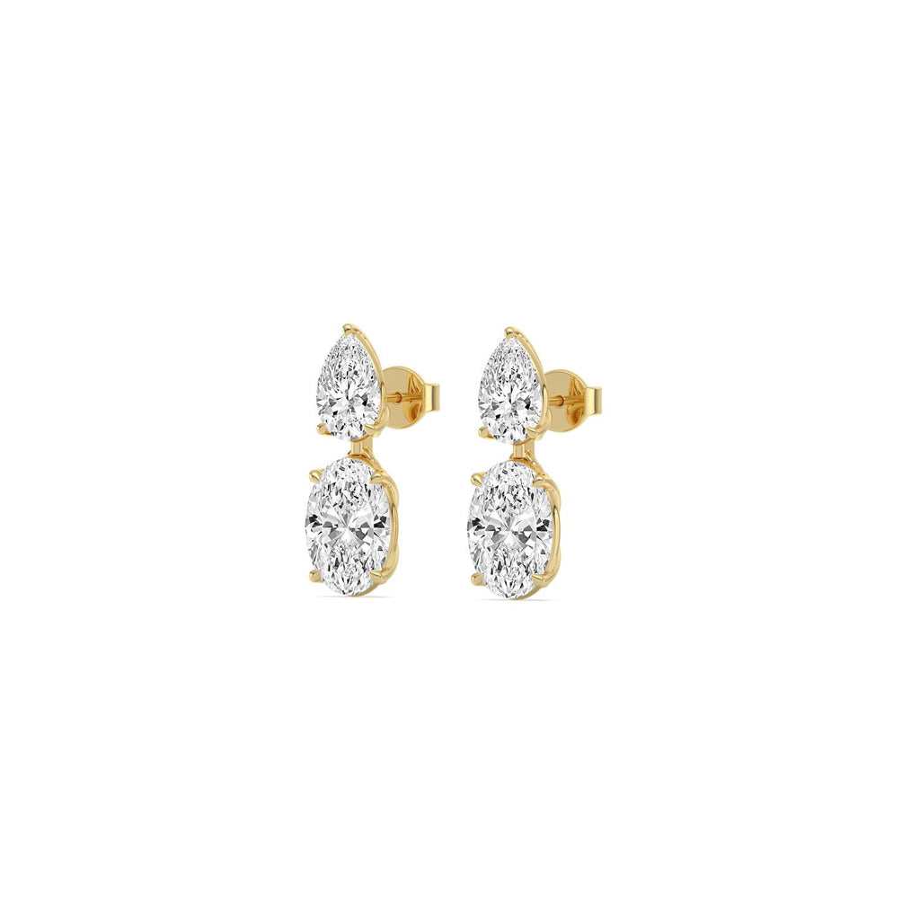 Pear Oval Drop Diamond Earrings - yellow gold - detail/top view