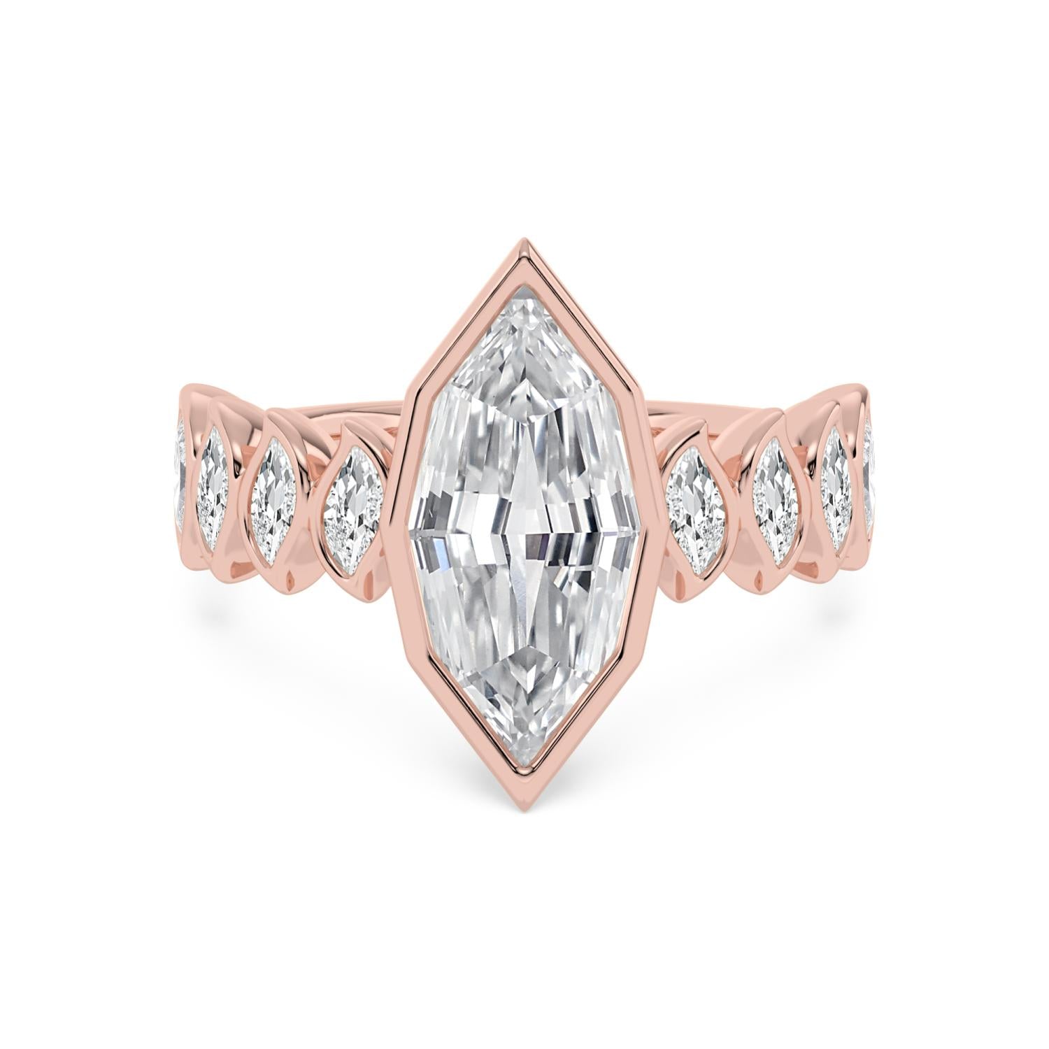 3.82ct Step Cut Marquise Lab Diamond Engagement Ring - rose gold product image 1