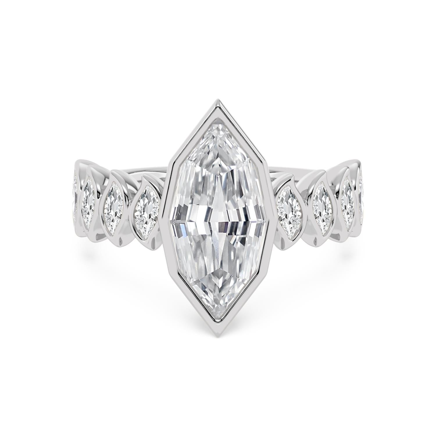 3.82ct Step Cut Marquise Lab Diamond Engagement Ring - white gold product image 1