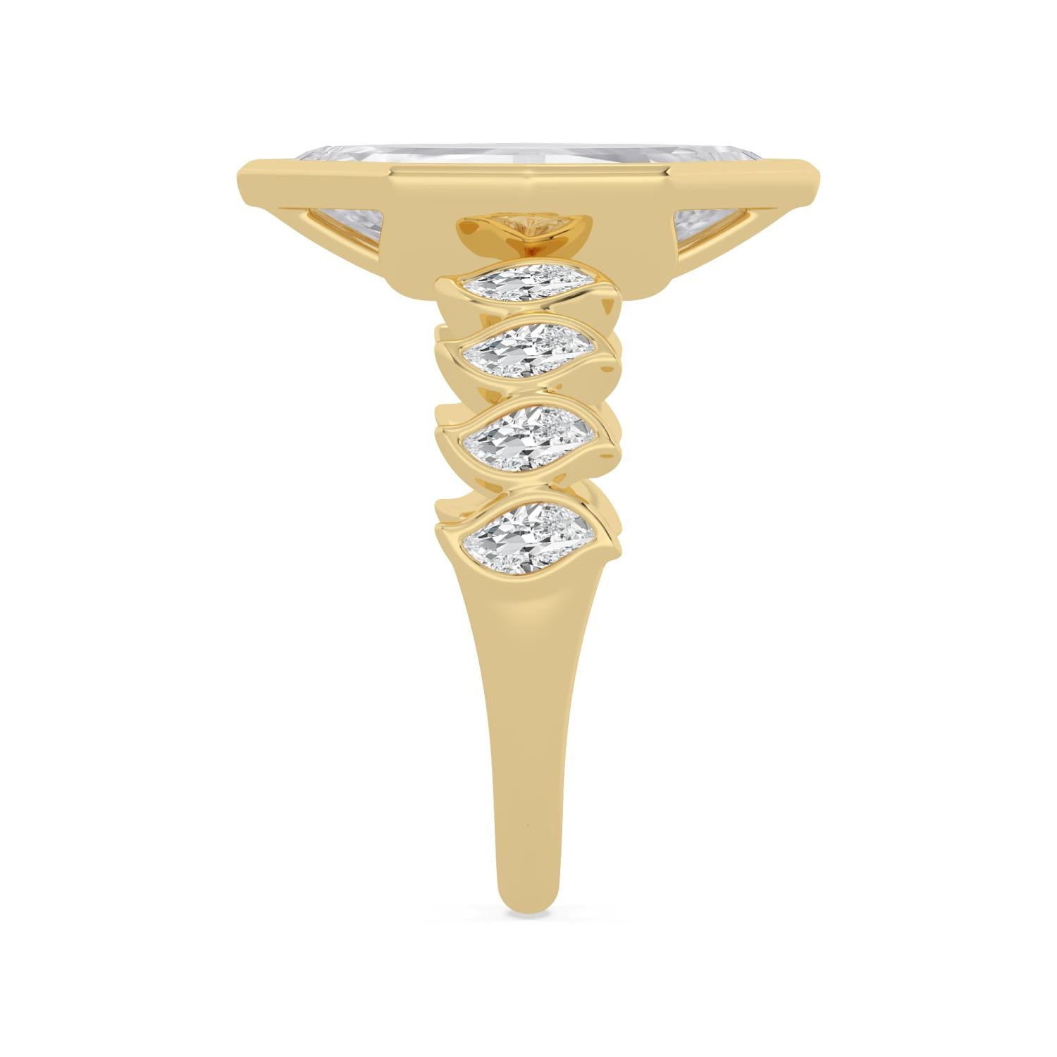 3.82ct Step Cut Marquise Lab Diamond Engagement Ring - yellow gold product image 4