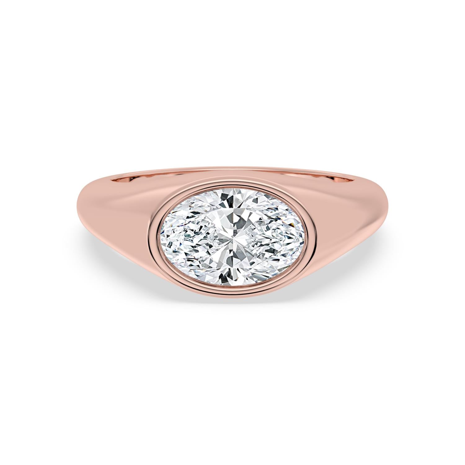 Oval Bezel Signet Engagement Ring - rose gold product-only front view