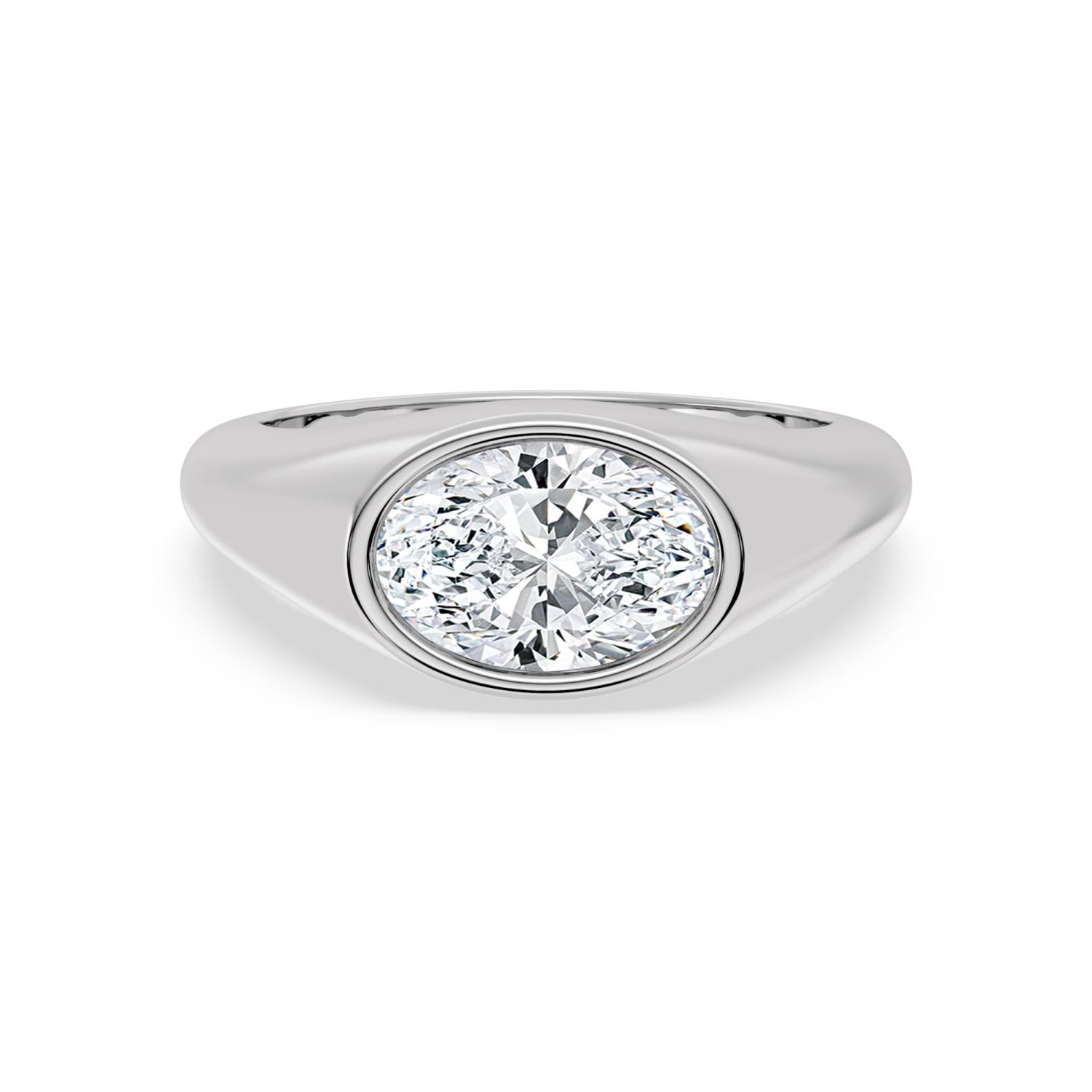 Oval Bezel Signet Engagement Ring - white gold product-only front view