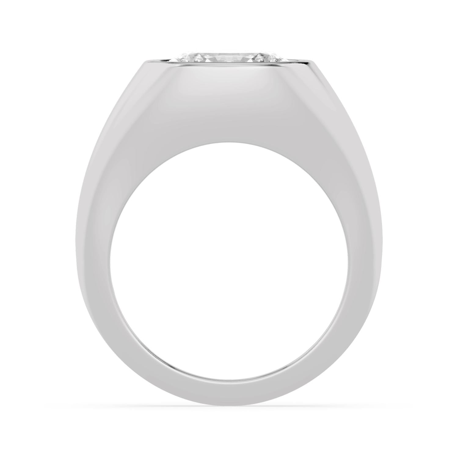 Oval Bezel Signet Engagement Ring - white gold - side/angle view
