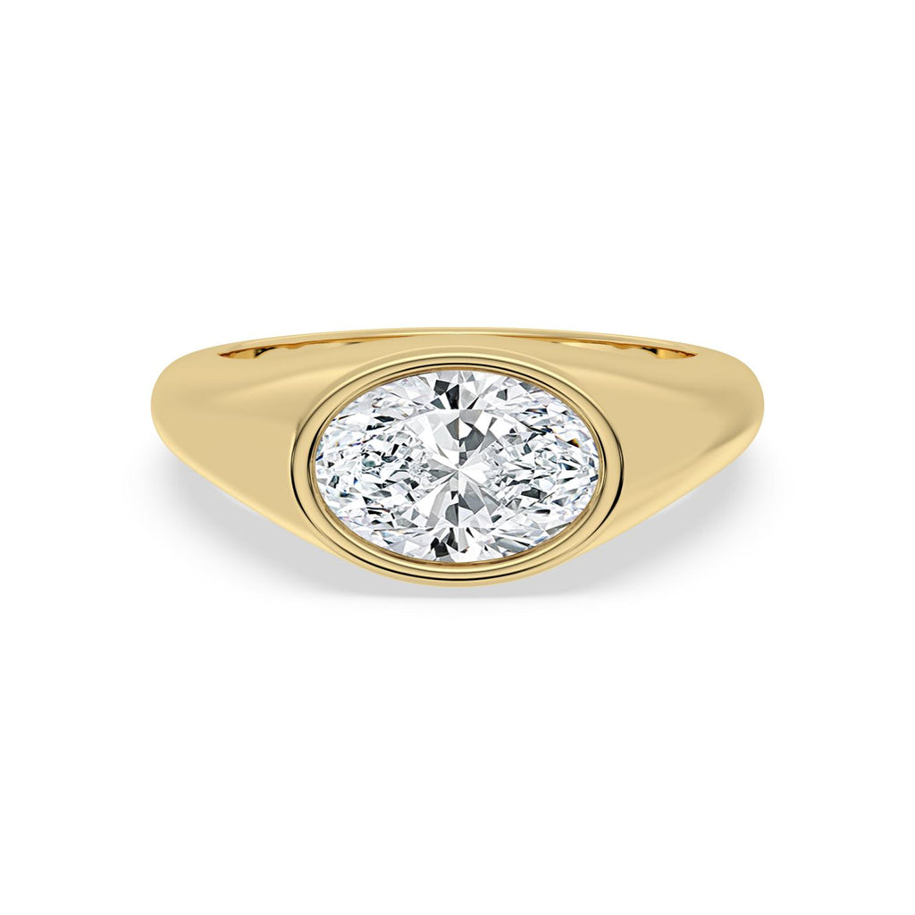 Oval Bezel Signet Engagement Ring - yellow gold product-only front view