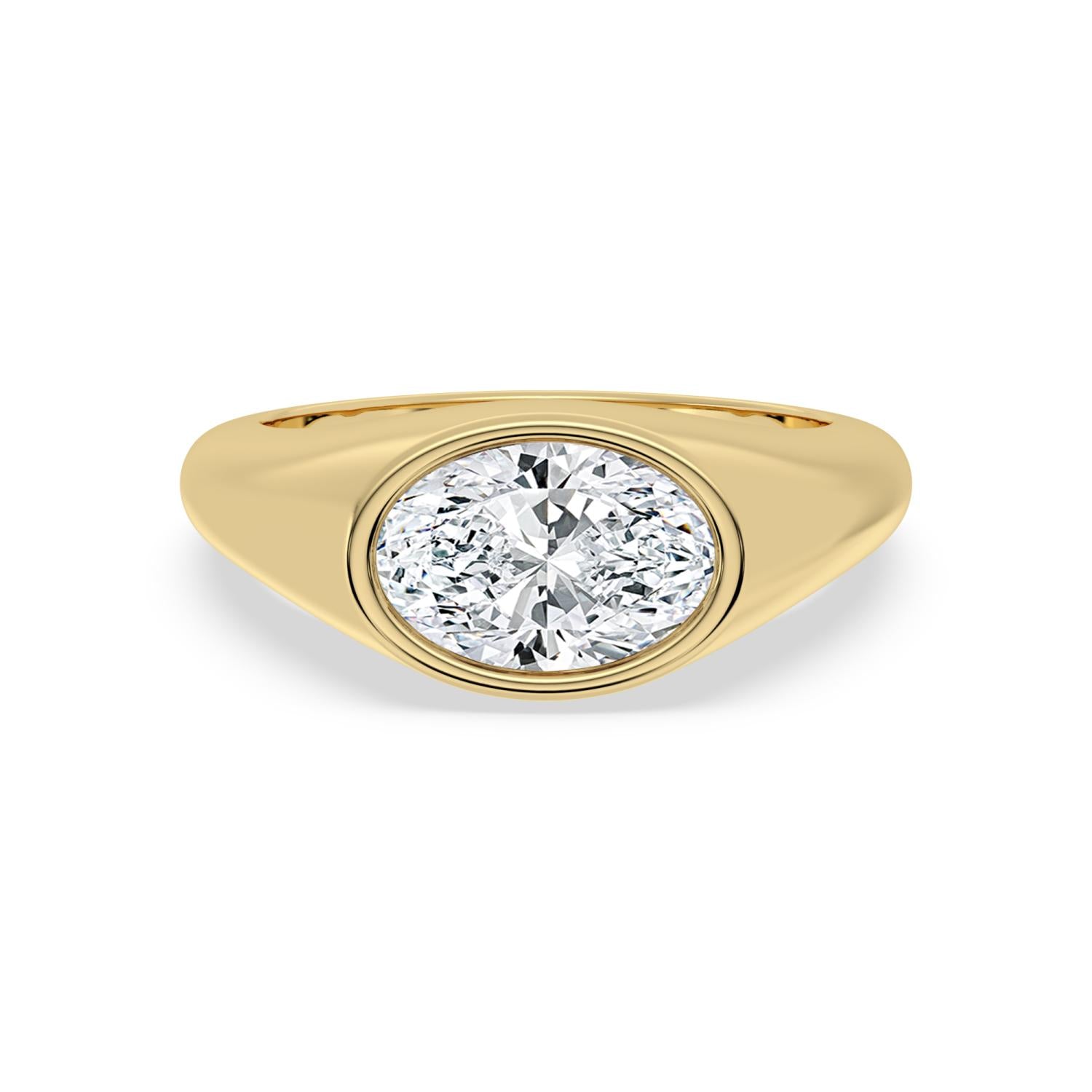 Oval Bezel Signet Engagement Ring - yellow gold product-only front view