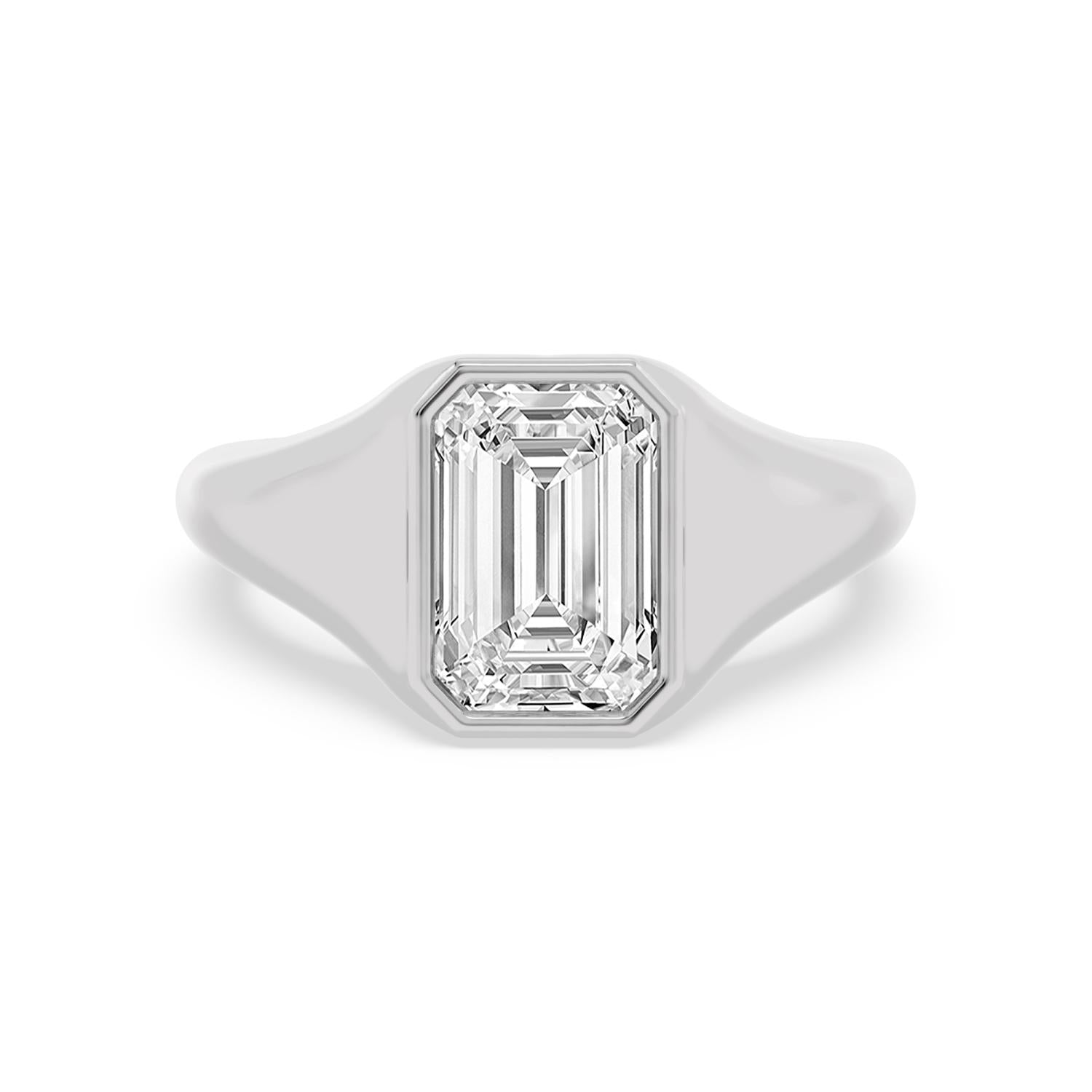 Bezel Lab Diamond Signet Ring - white gold product image 1
