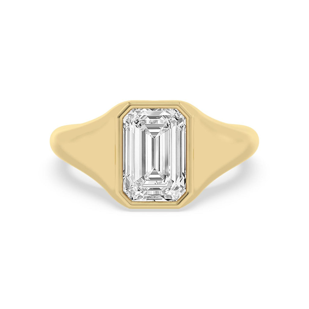 Bezel Lab Diamond Signet Engagement Ring in Yellow Gold - Emerald 3.00ctw product image 1