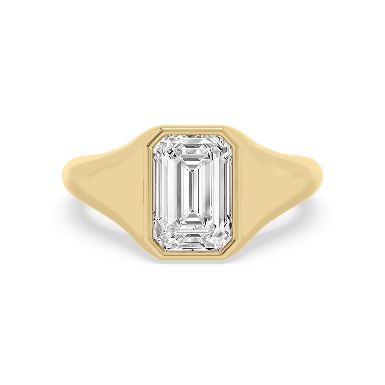Bezel Lab Diamond Signet Engagement Ring in Yellow Gold - Emerald 3.00ctw product image 1