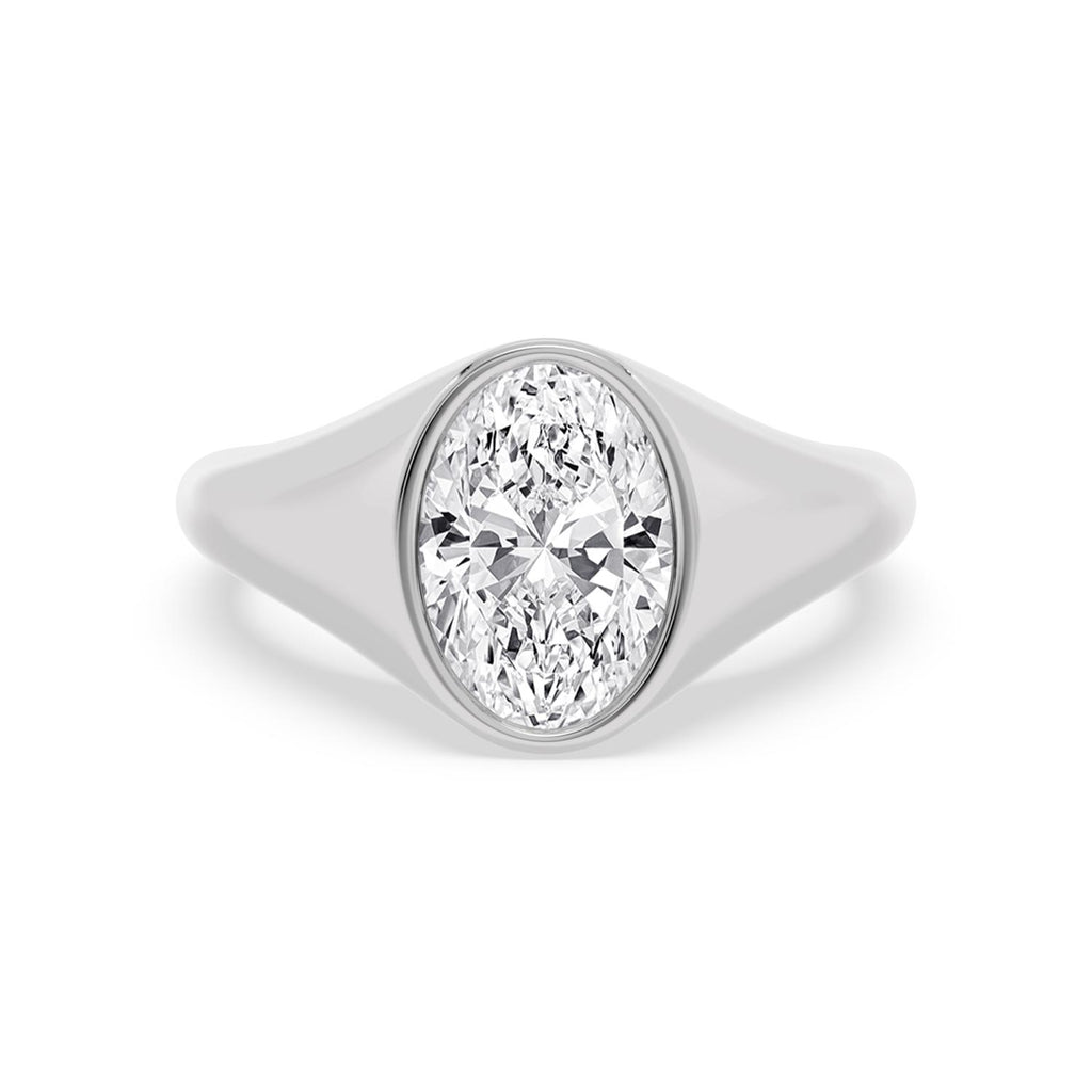 Bezel Lab Diamond Signet Ring - white gold product image 1