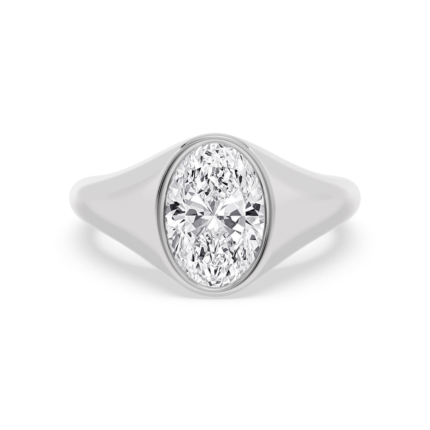 Bezel Lab Diamond Signet Ring - white gold product image 1