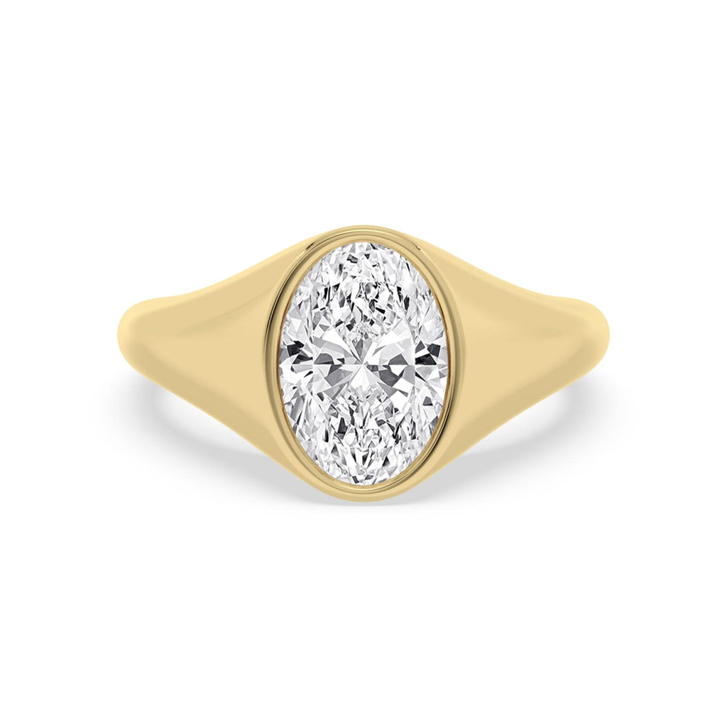 Bezel Lab Diamond Signet Engagement Ring in Yellow Gold - Oval 2.50ctw product image 1