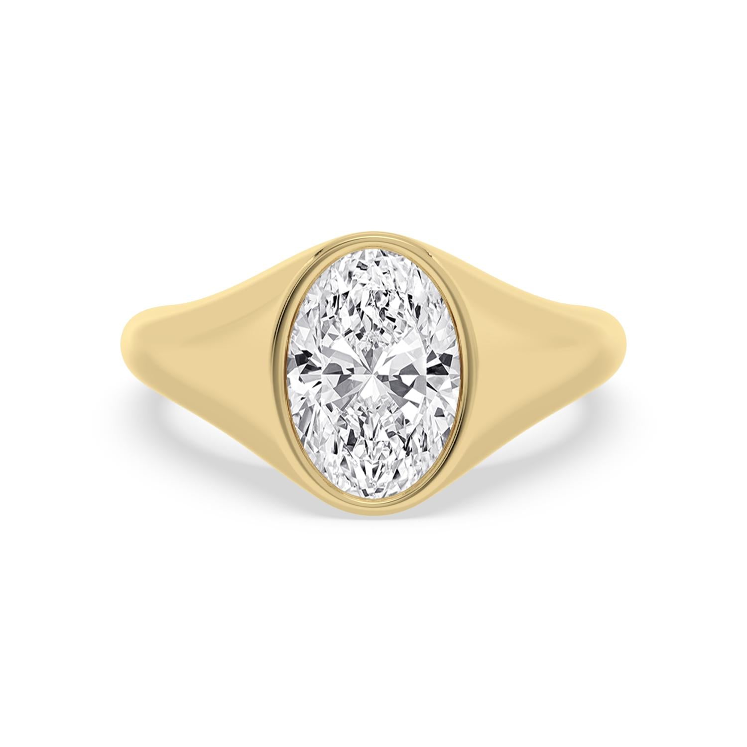 Bezel Lab Diamond Signet Engagement Ring in Yellow Gold - Oval 2.50ctw product image 1
