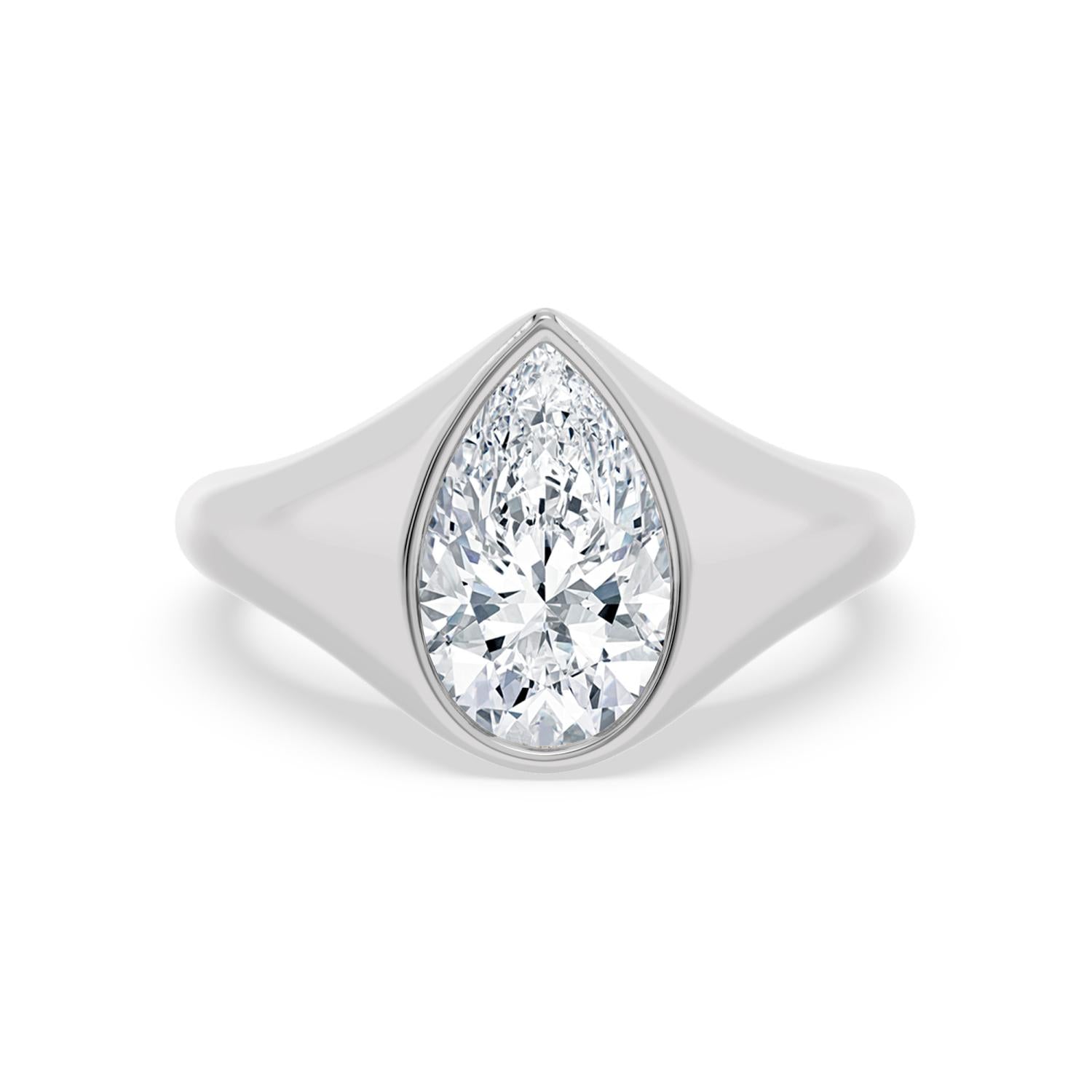 Bezel Lab Diamond Signet Ring - white gold product image 1