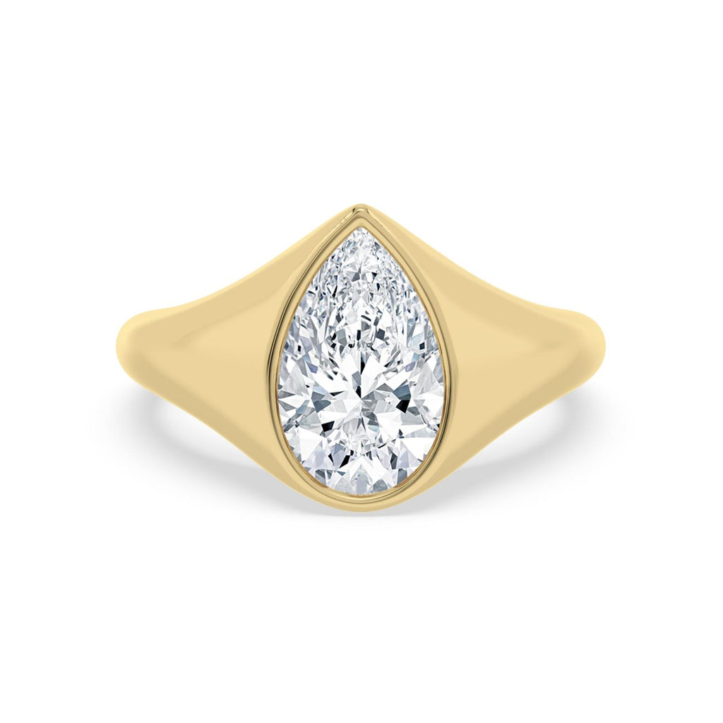 Bezel Lab Diamond Signet Engagement Ring in Yellow Gold - Pear 2.50ctw product image 1