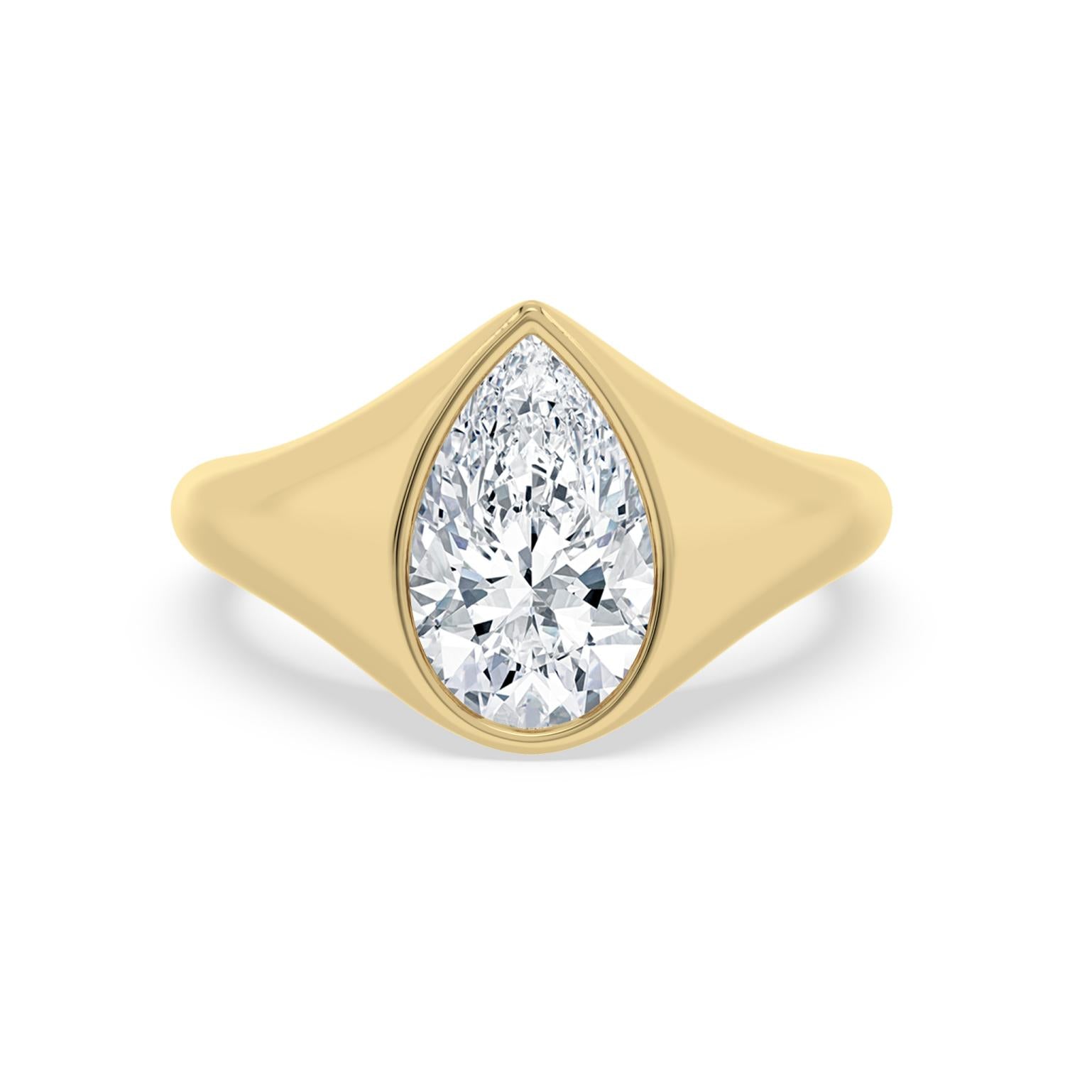 Bezel Lab Diamond Signet Engagement Ring in Yellow Gold - Pear 2.50ctw product image 1
