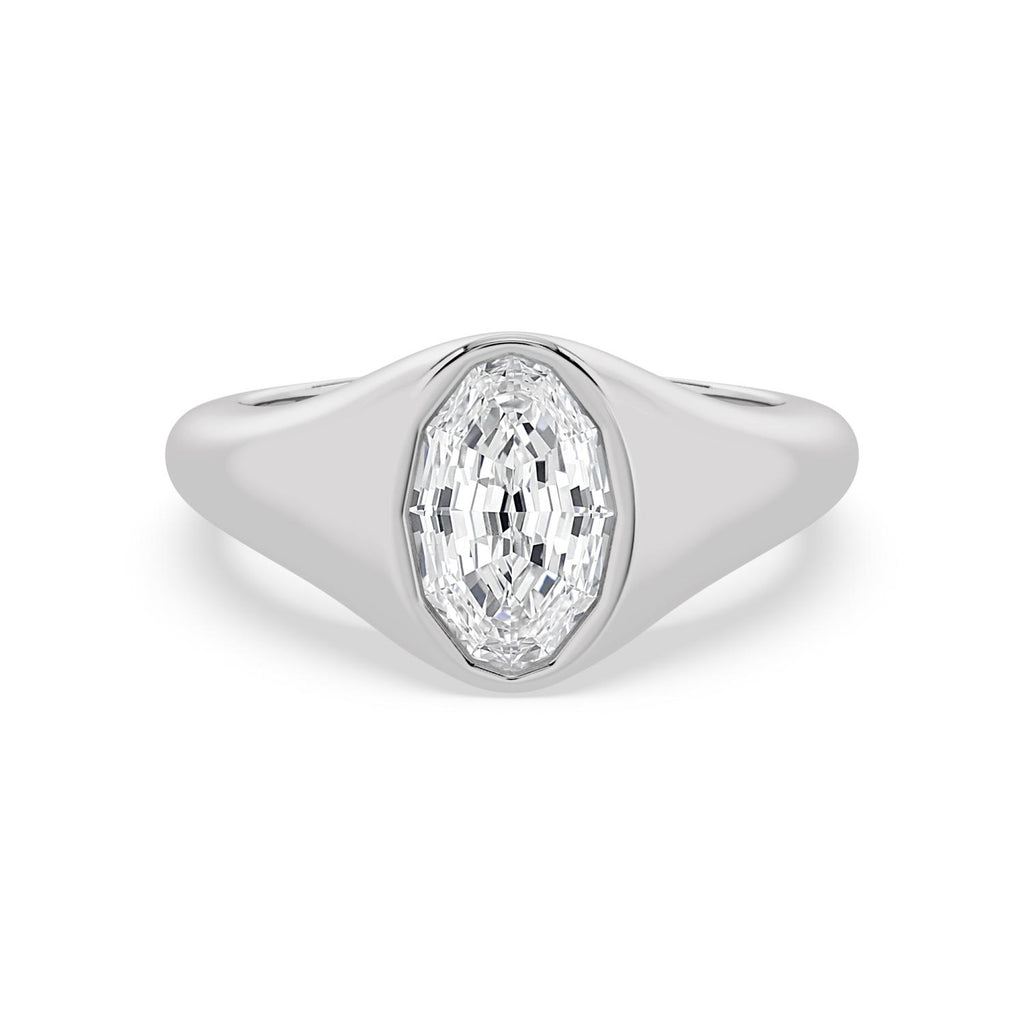 Bezel Lab Diamond Signet Ring - white gold product image 1