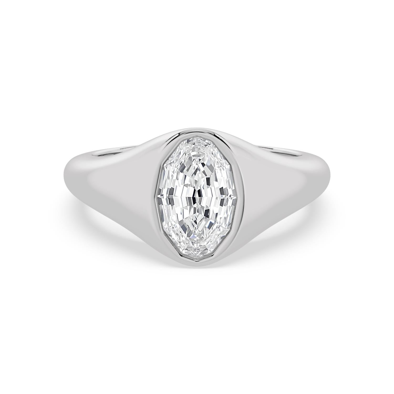 Bezel Lab Diamond Signet Ring - white gold product image 1
