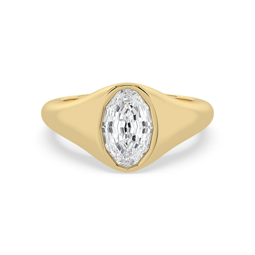 Bezel Lab Diamond Signet Engagement Ring in Yellow Gold - Oval 2.00ctw product image 1