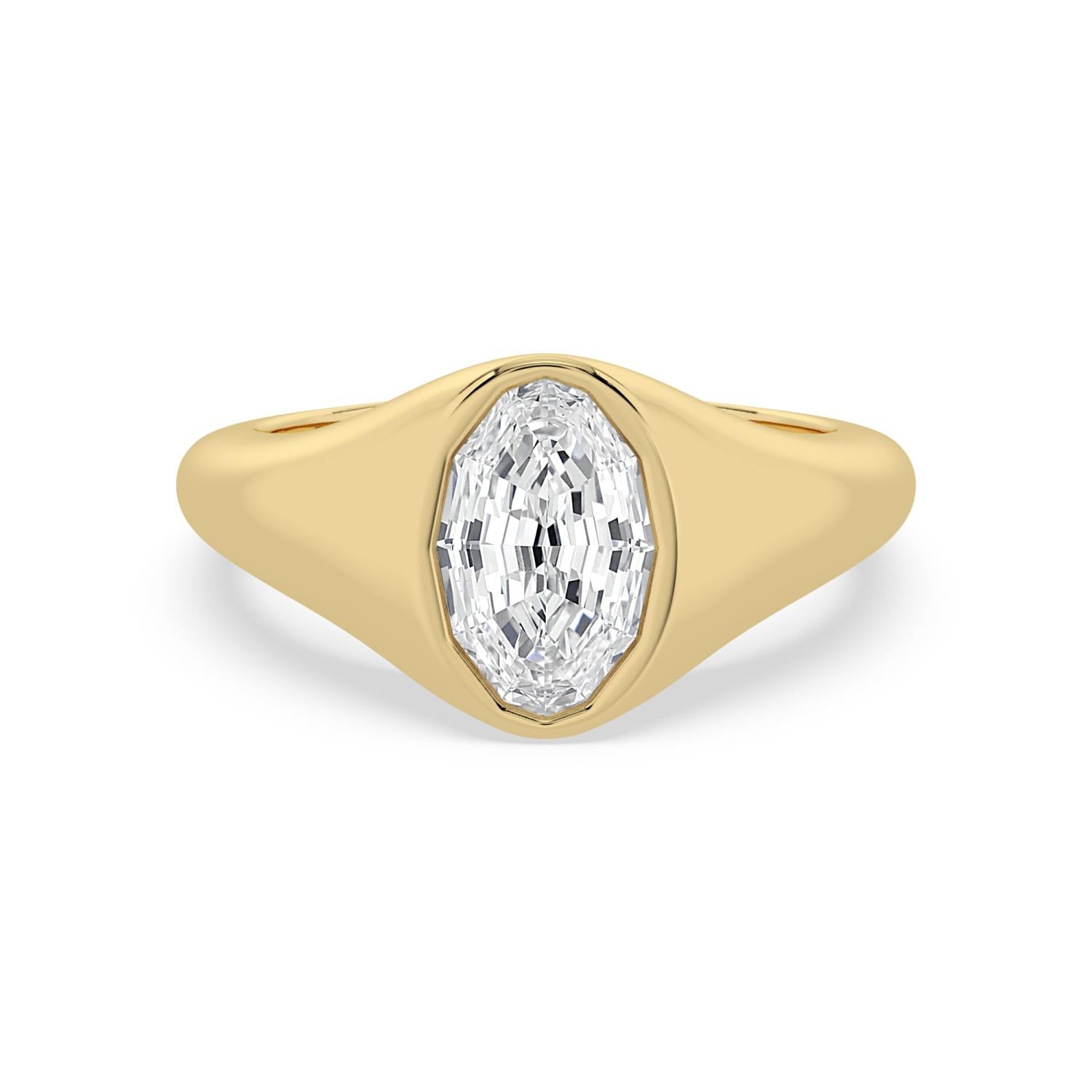 Bezel Lab Diamond Signet Engagement Ring in Yellow Gold - Oval 2.00ctw product image 1
