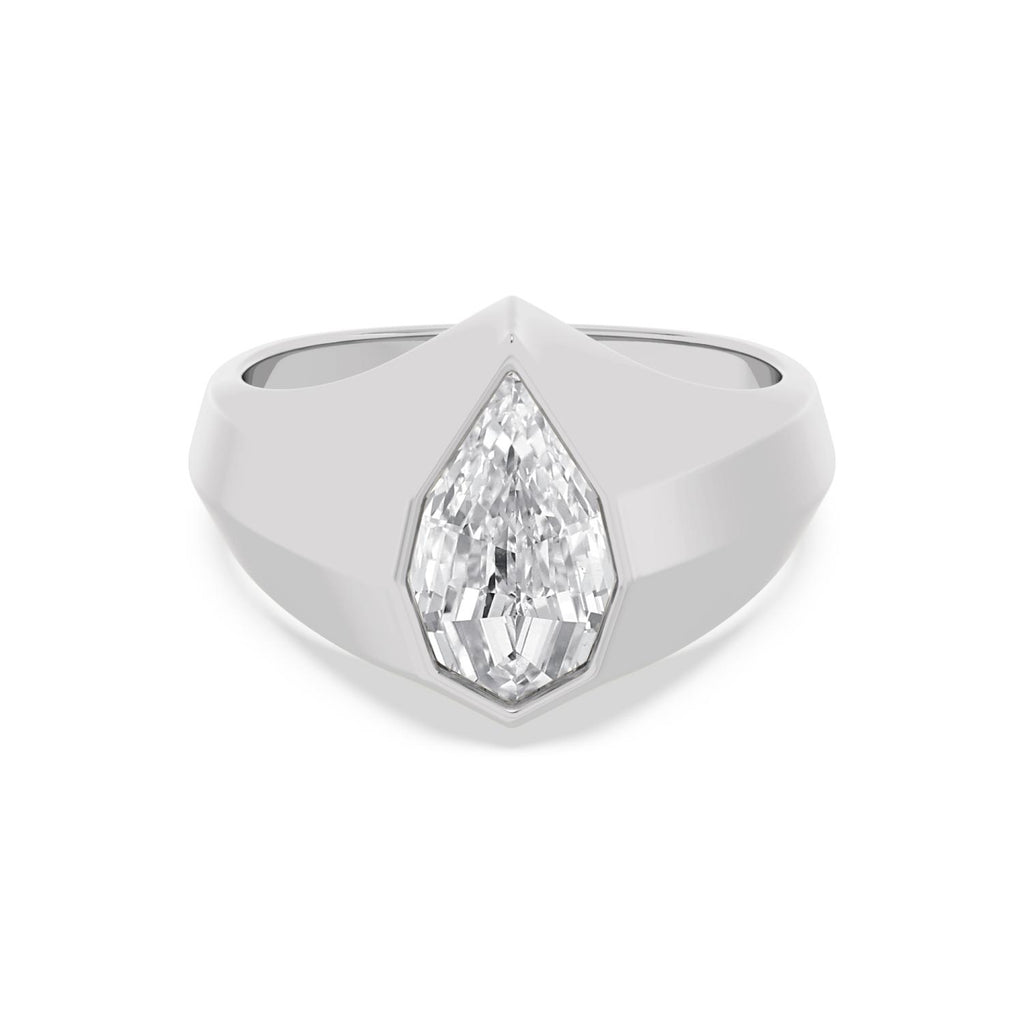 Bezel Lab Diamond Signet Ring - white gold product image 1