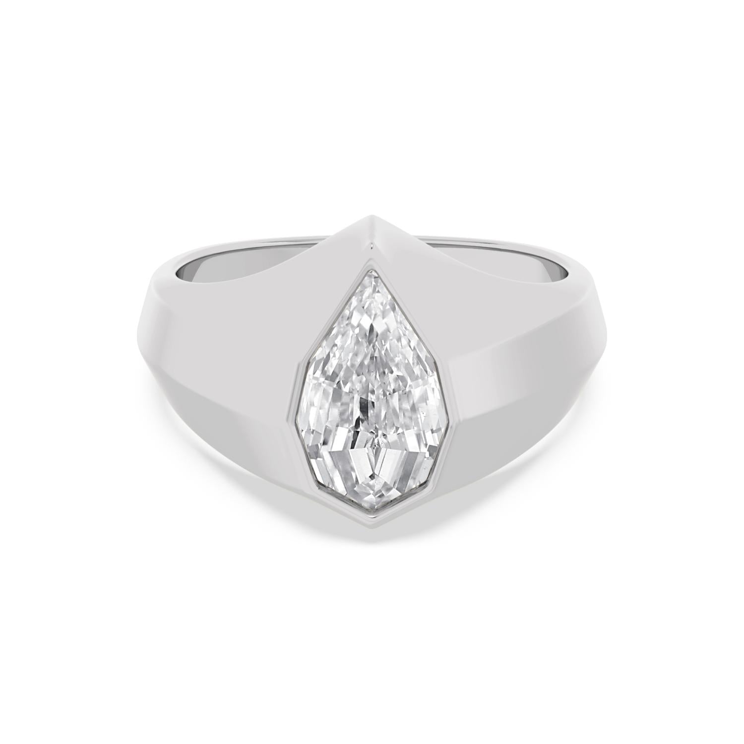 Bezel Lab Diamond Signet Ring - white gold product image 1