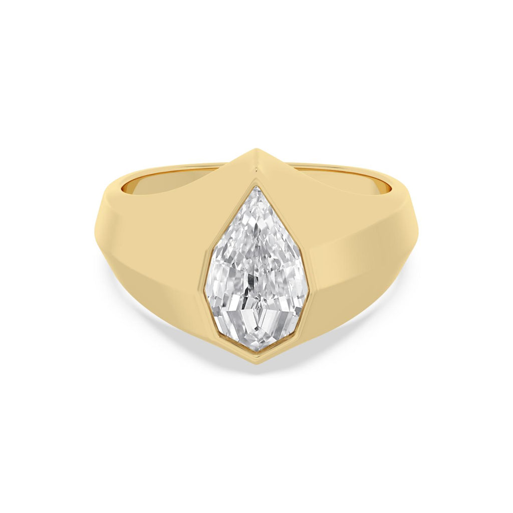Bezel Lab Diamond Signet Engagement Ring in Yellow Gold - Pear 2.00ctw product image 1