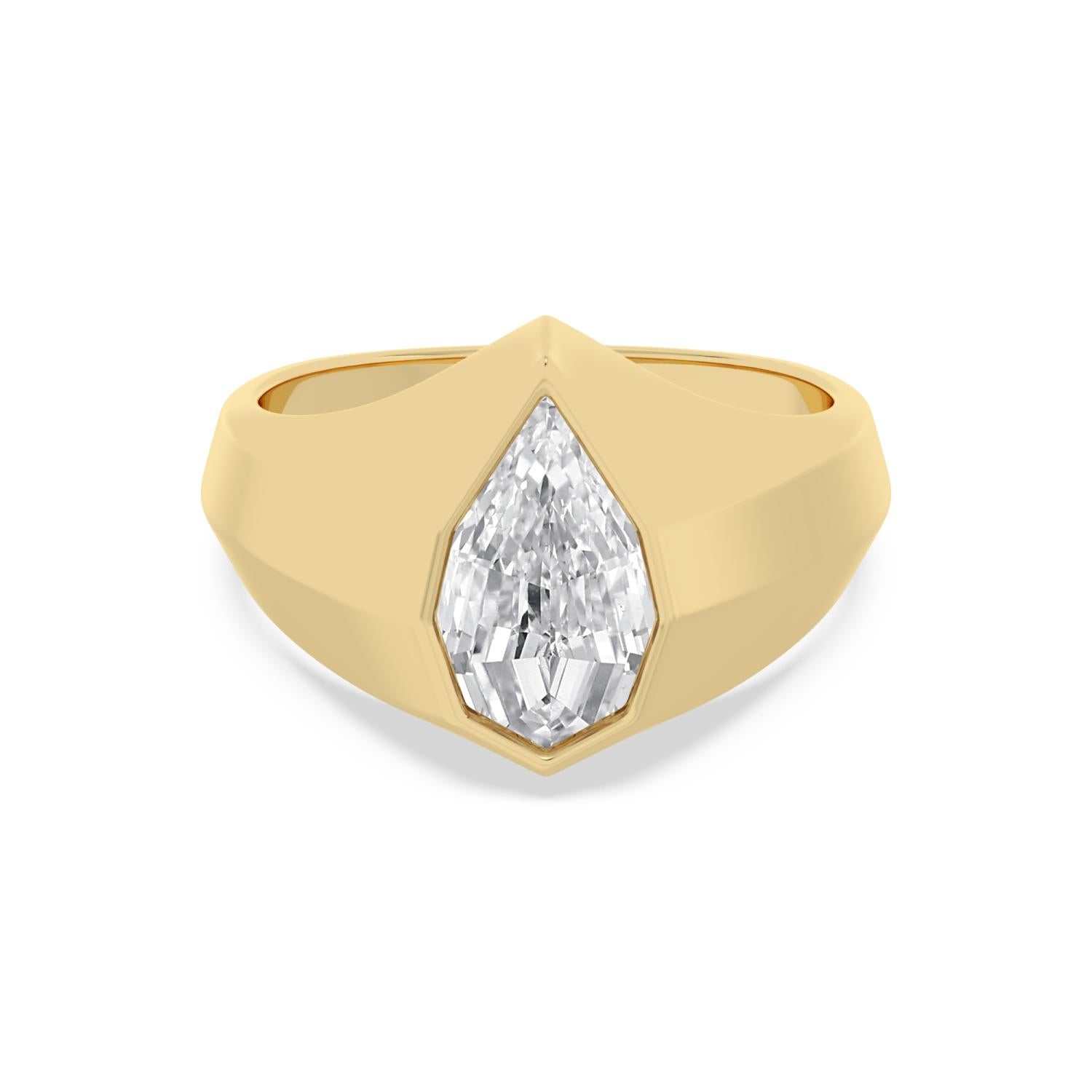 Bezel Lab Diamond Signet Engagement Ring in Yellow Gold - Pear 2.00ctw product image 1