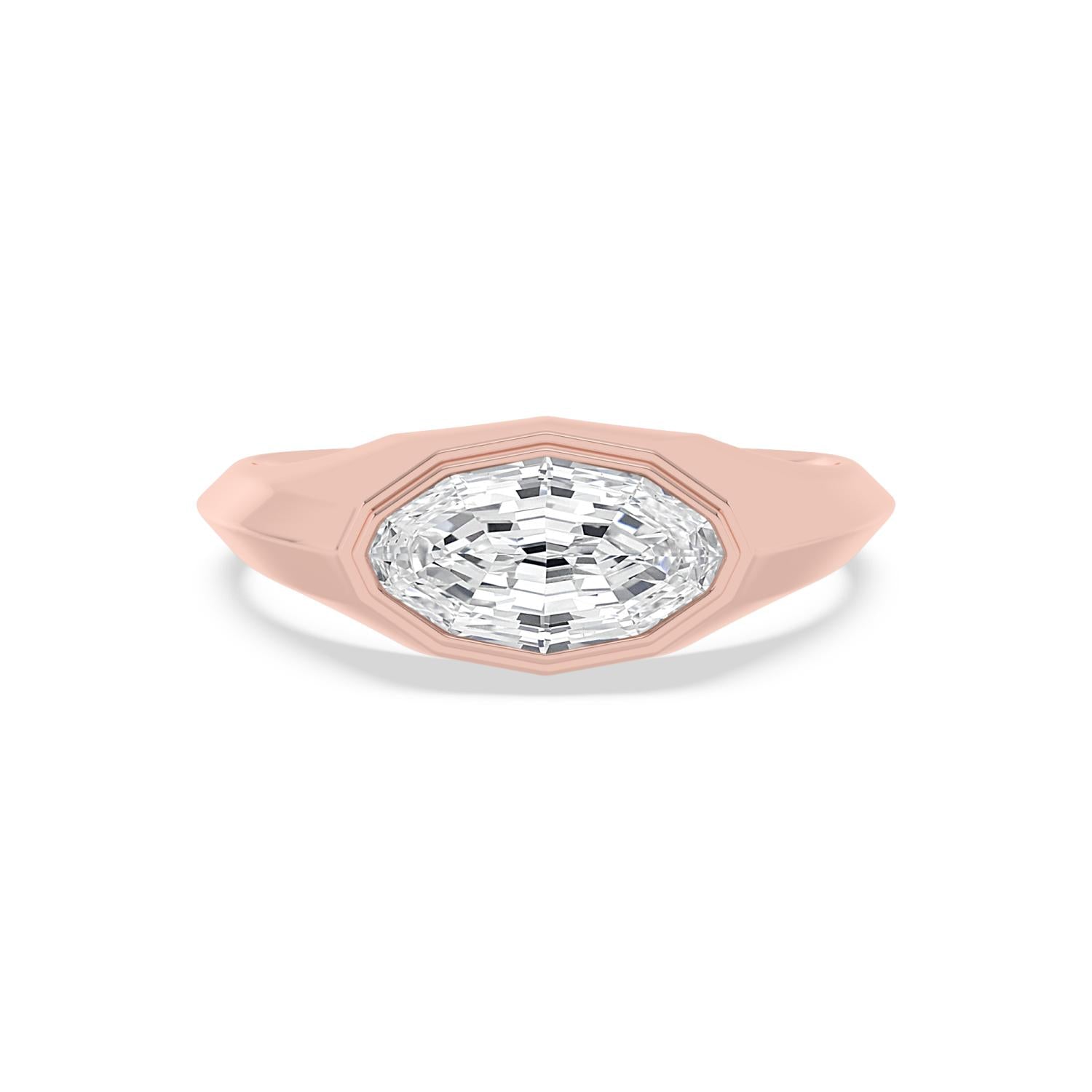East West Oval Bezel Engagement Ring - rose gold product-only front view