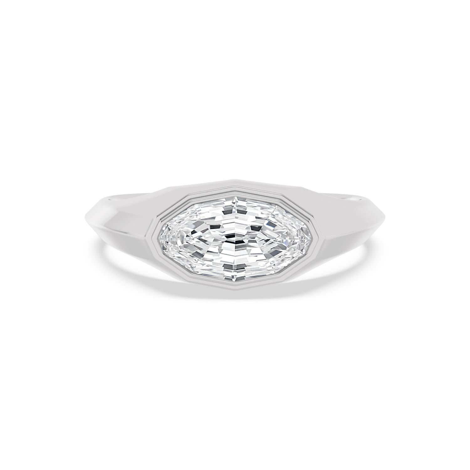 East West Oval Bezel Engagement Ring - white gold product-only front view