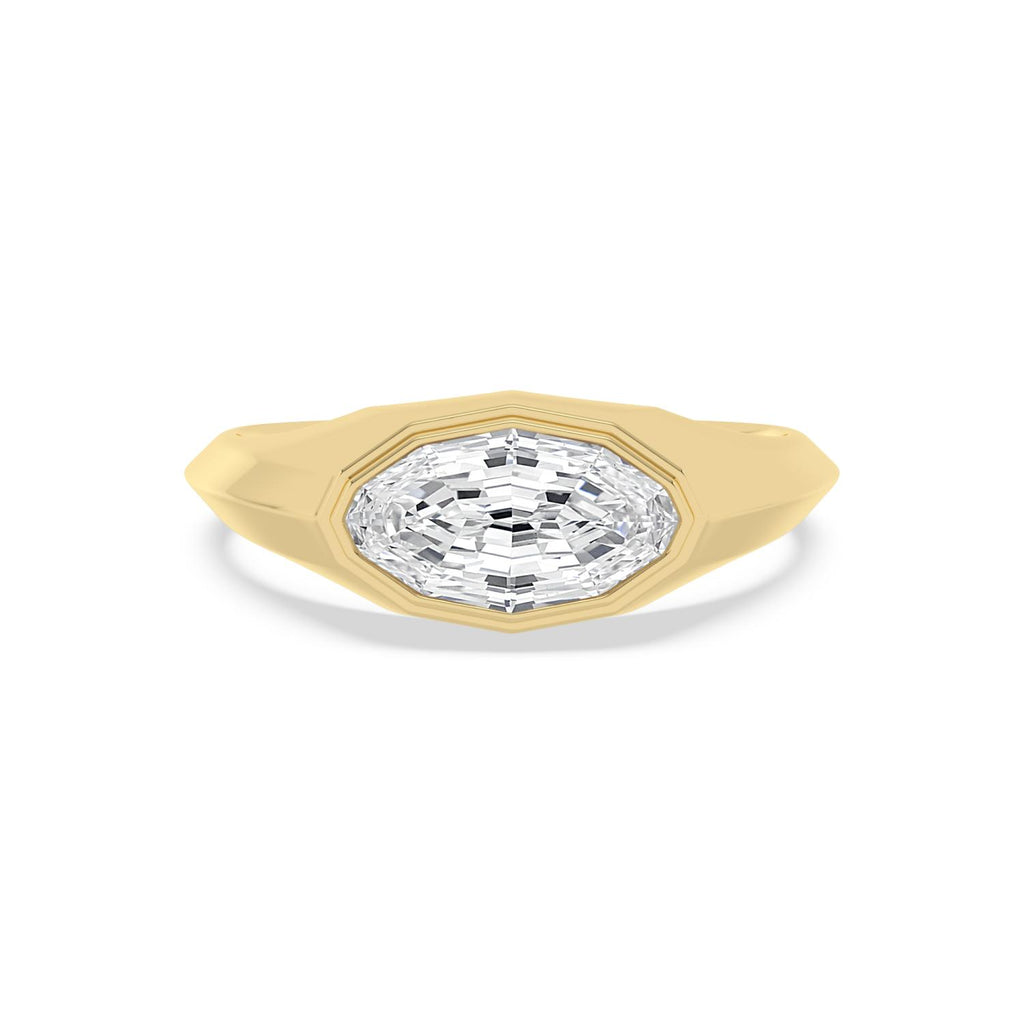 East West Oval Bezel Engagement Ring - yellow gold product-only front view