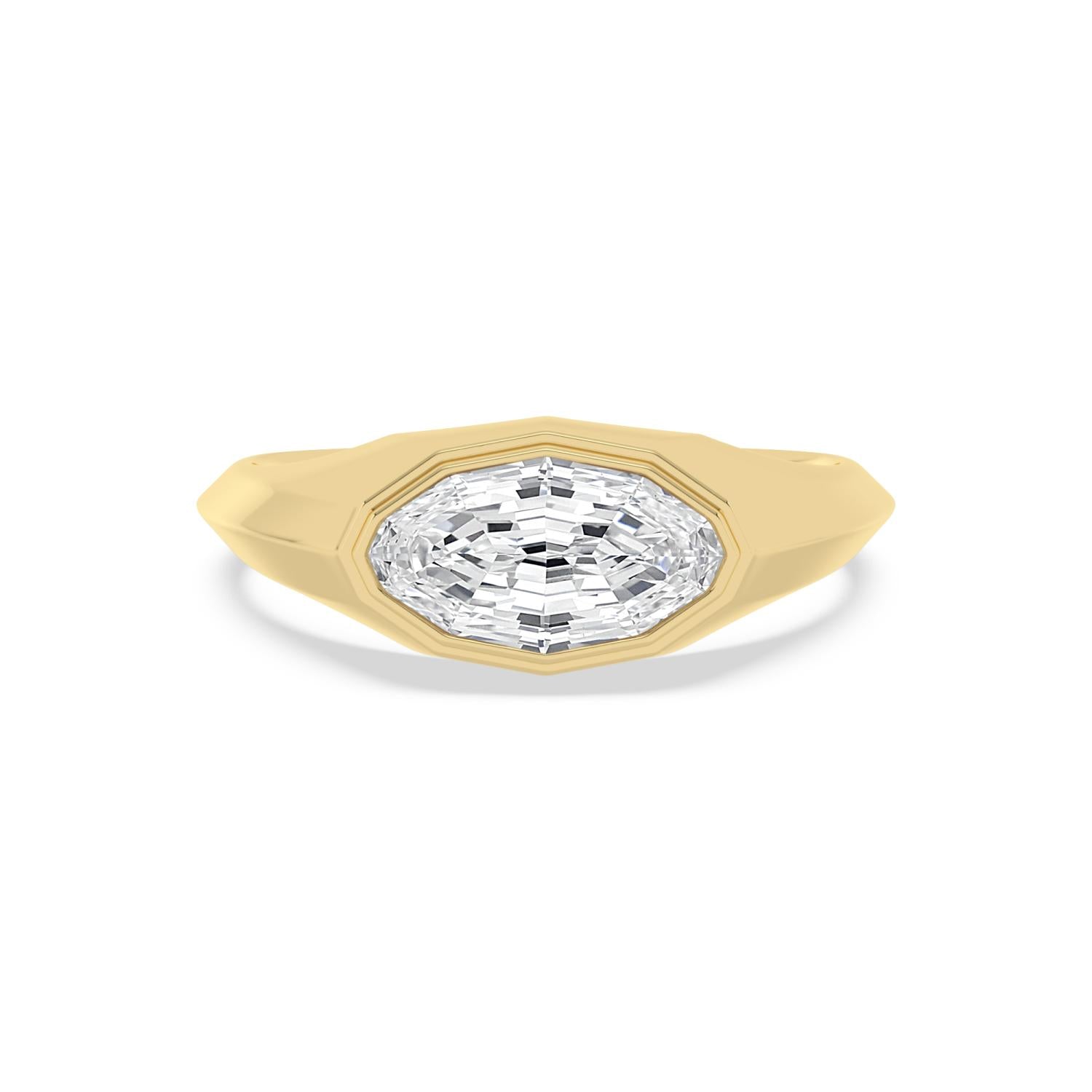 East West Oval Bezel Engagement Ring - yellow gold product-only front view