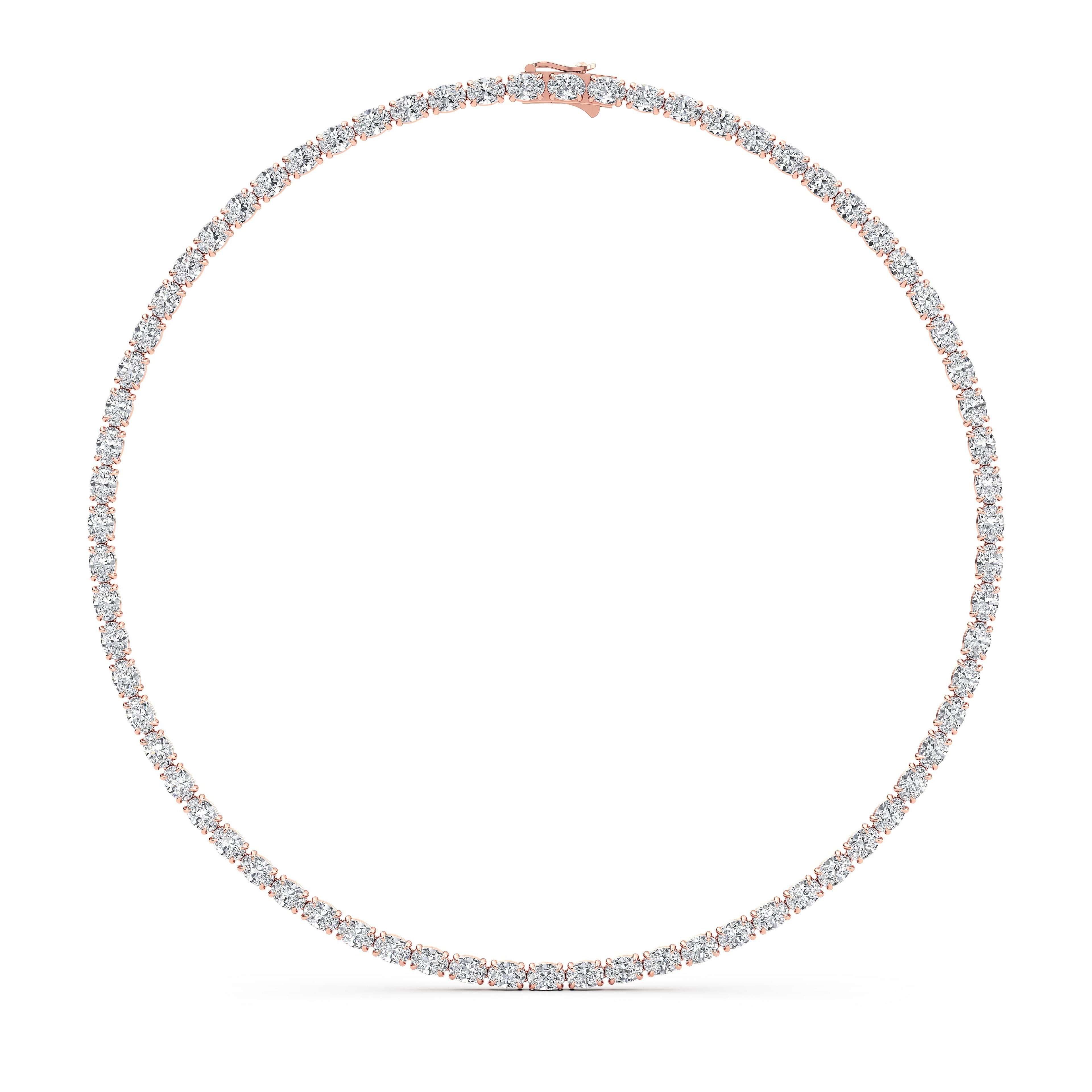 36.58ct Oval Lab Diamond Tennis Necklace - rose gold - front view