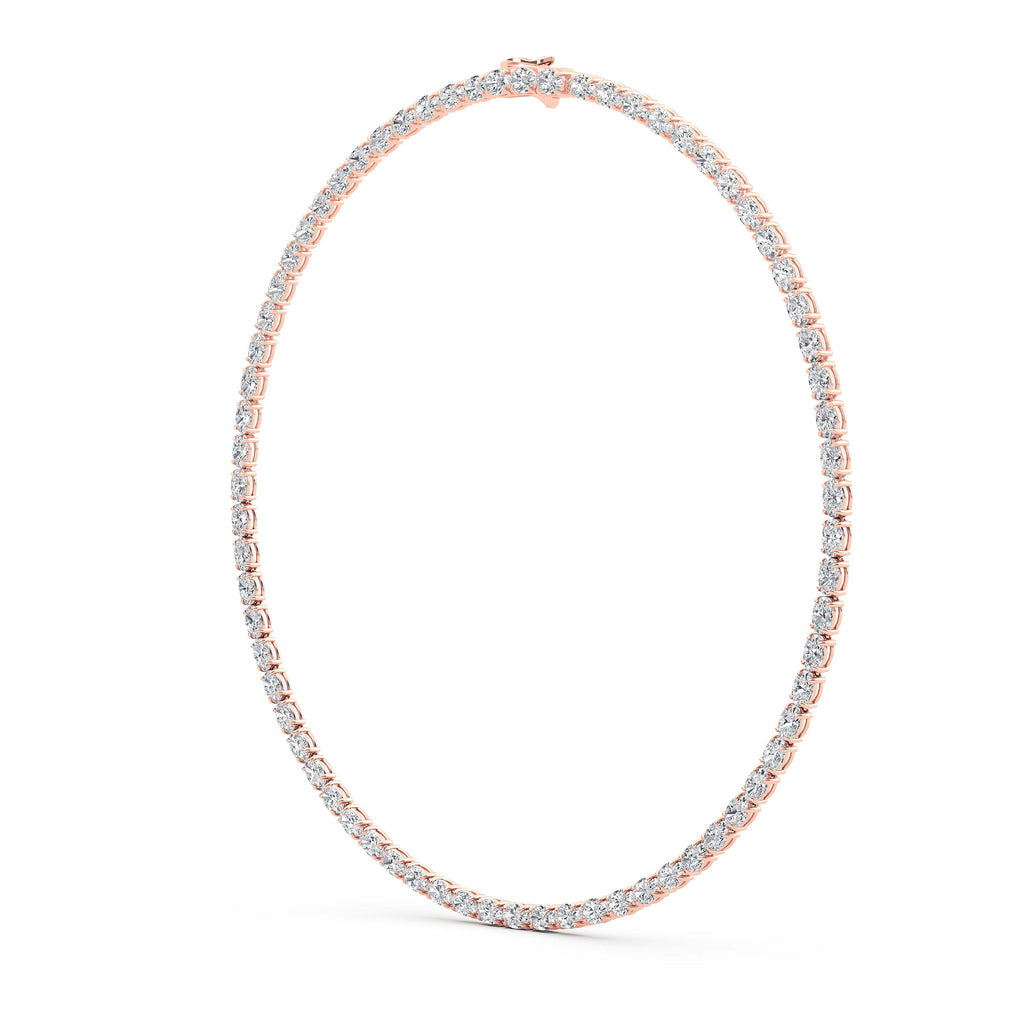 36.58ct Oval Lab Diamond Tennis Necklace - rose gold - angled view