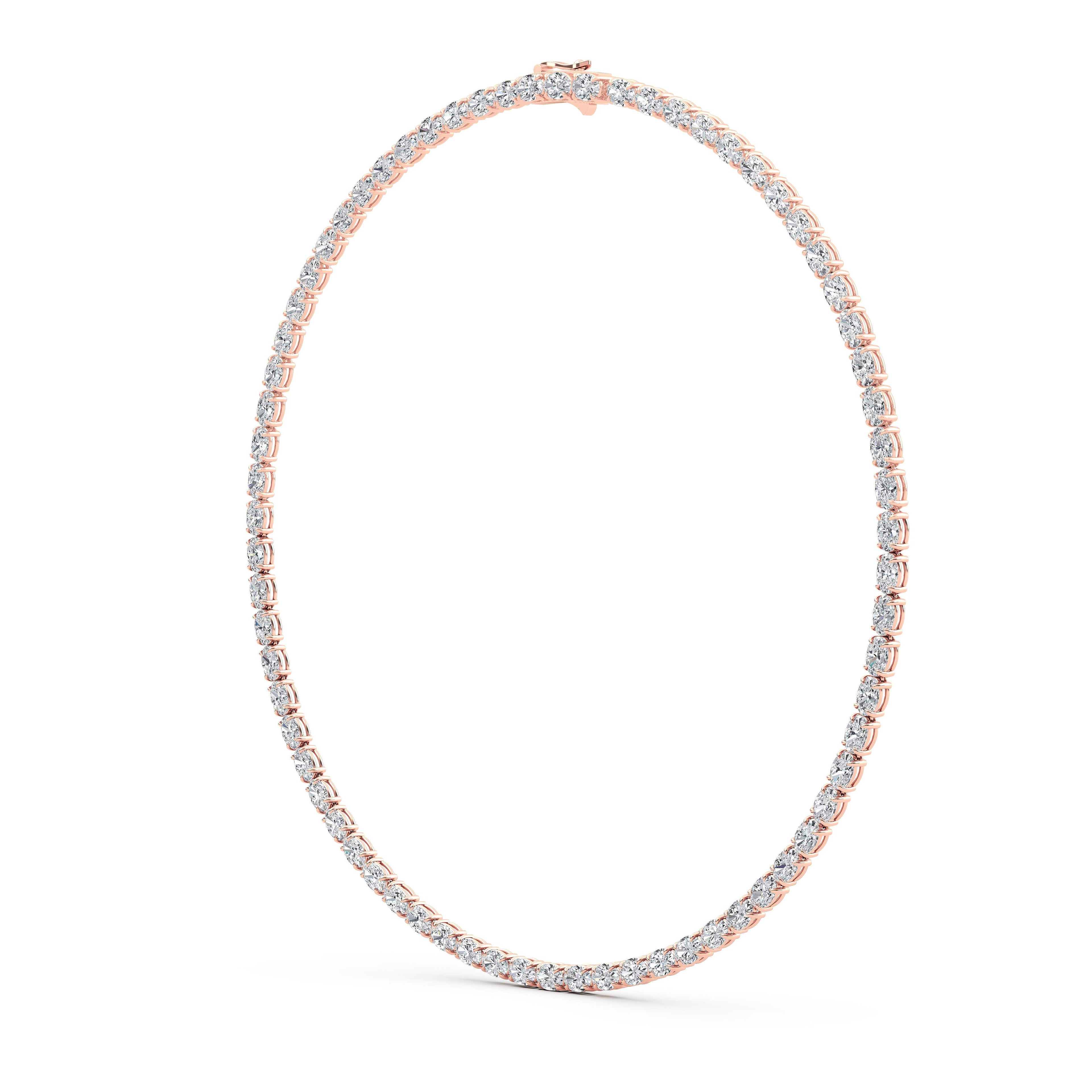 36.58ct Oval Lab Diamond Tennis Necklace - rose gold - angled view