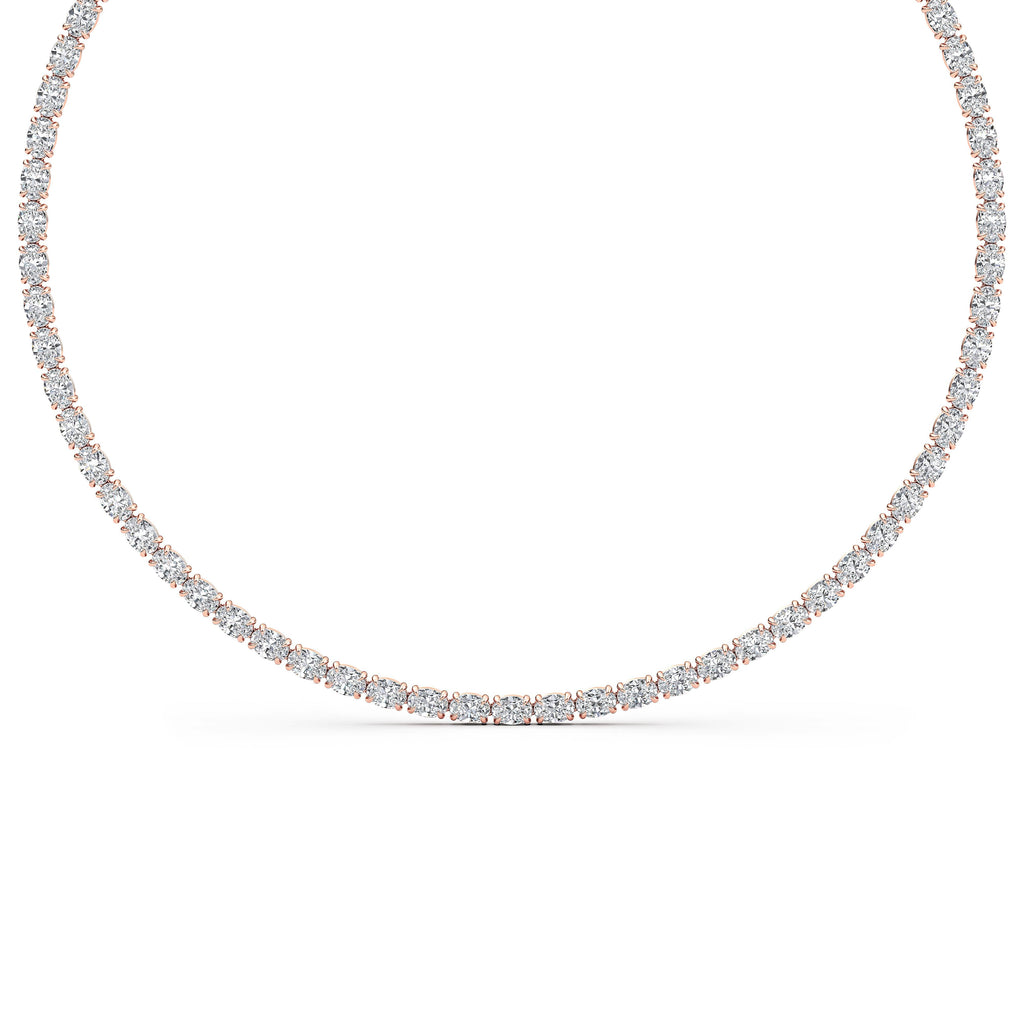 36.58ct Oval Lab Diamond Tennis Necklace - rose gold - necklace curve view